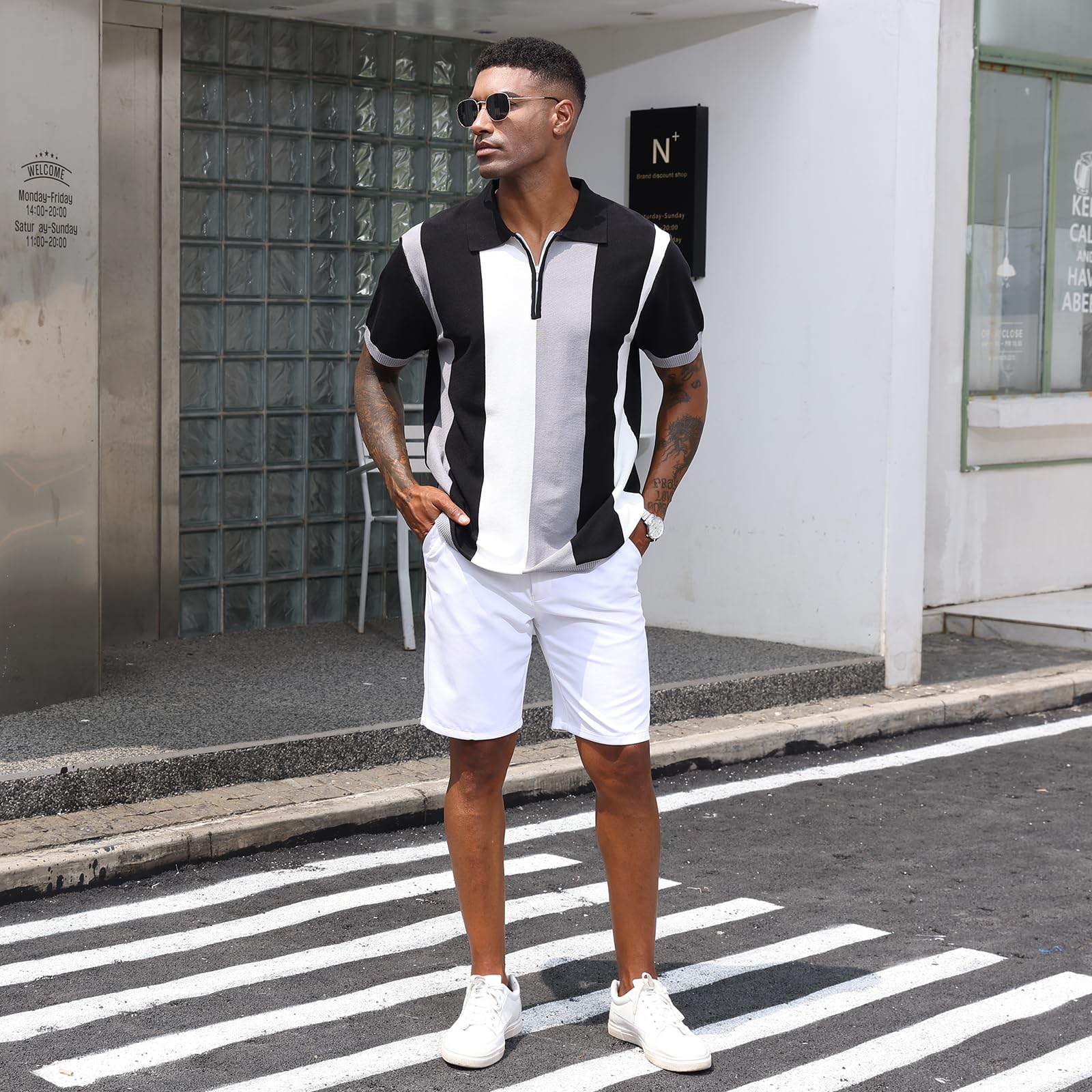 Polo da Uomo, Stile Vintage, a Righe, in Maglia, Casual, Slim Fit, da Golf