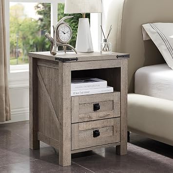 T4TREAM 18 Farmhouse Nightstand Set of 2, Light Rustic Oak