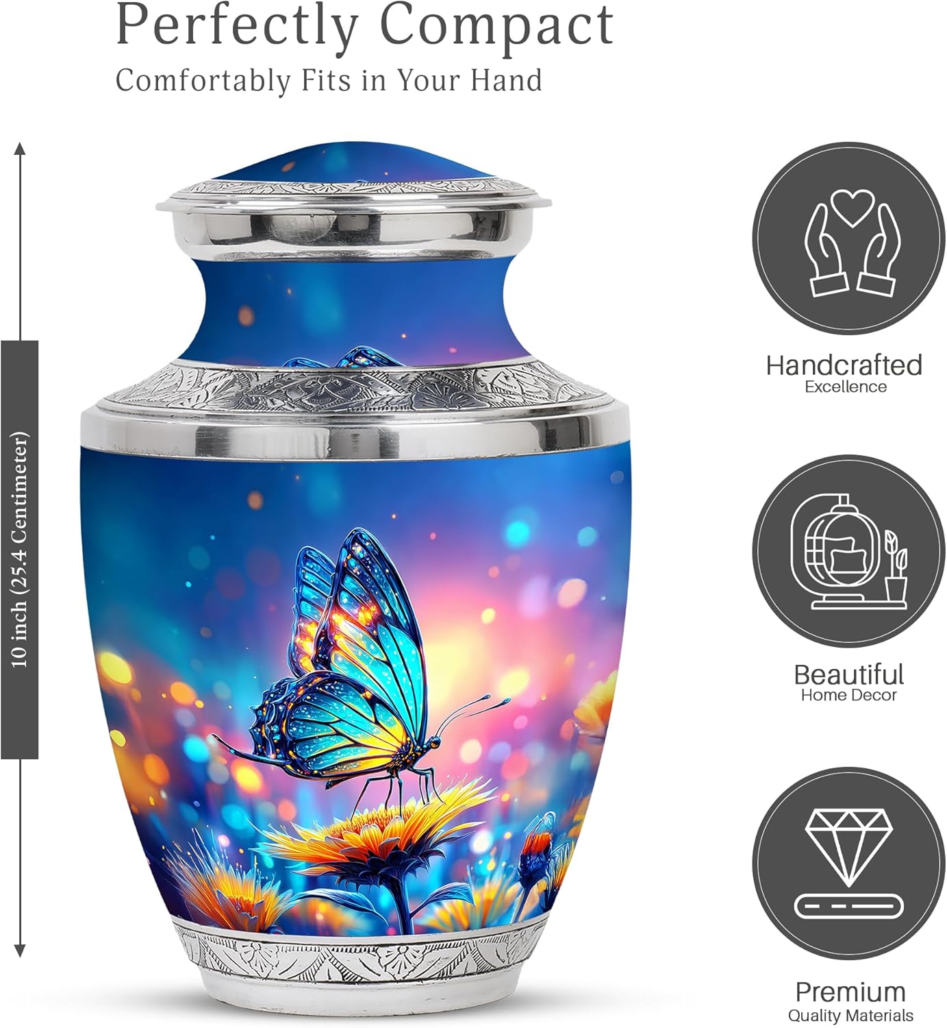 Mini Butterfly Urn for Ashes - Cremation Urn for Adults Ashes - 1 Large & 4 Keepsake Memorial Urns for Men & Women Adult - 10 & 3 Inch Funeral Urns for Cremated Remains - Pack of 5