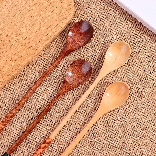 Miniatura 6 de Cucharas de madera 4PCS Cucharas de madera estilo chino Durable Cuchara de mango largo Cuchara de madera de arroz Sopa de postre Cuchara de postre