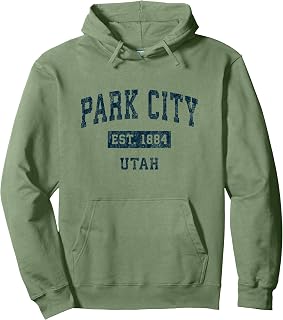 Park City Utah UT Vintage Sports Design Navy Print Pullover Hoodie