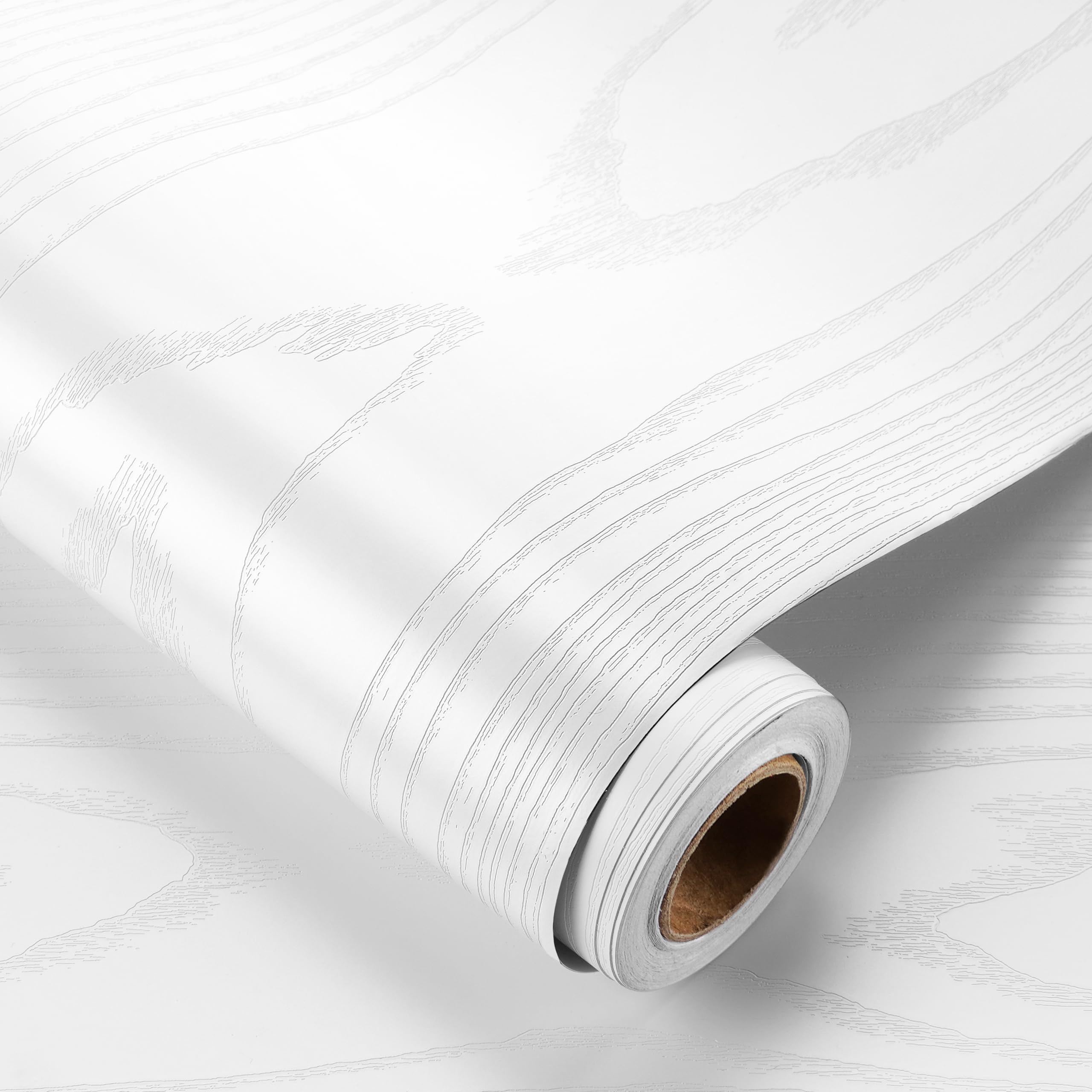 Papier peint blanc grain de bois revêtement adhésif mural rouleau 45x300cm