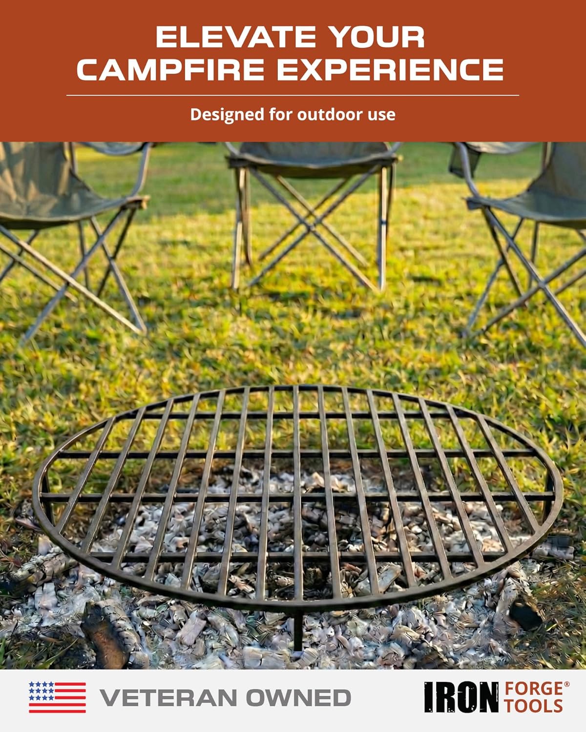 Iron Forge Tools Round Fire Pit Grate for Outside Campfire Firepit Ring Insert - 29 in. Heavy Duty Steel Works with 30-36 Inch Wood Burning Outdoor Fireplace Inserts