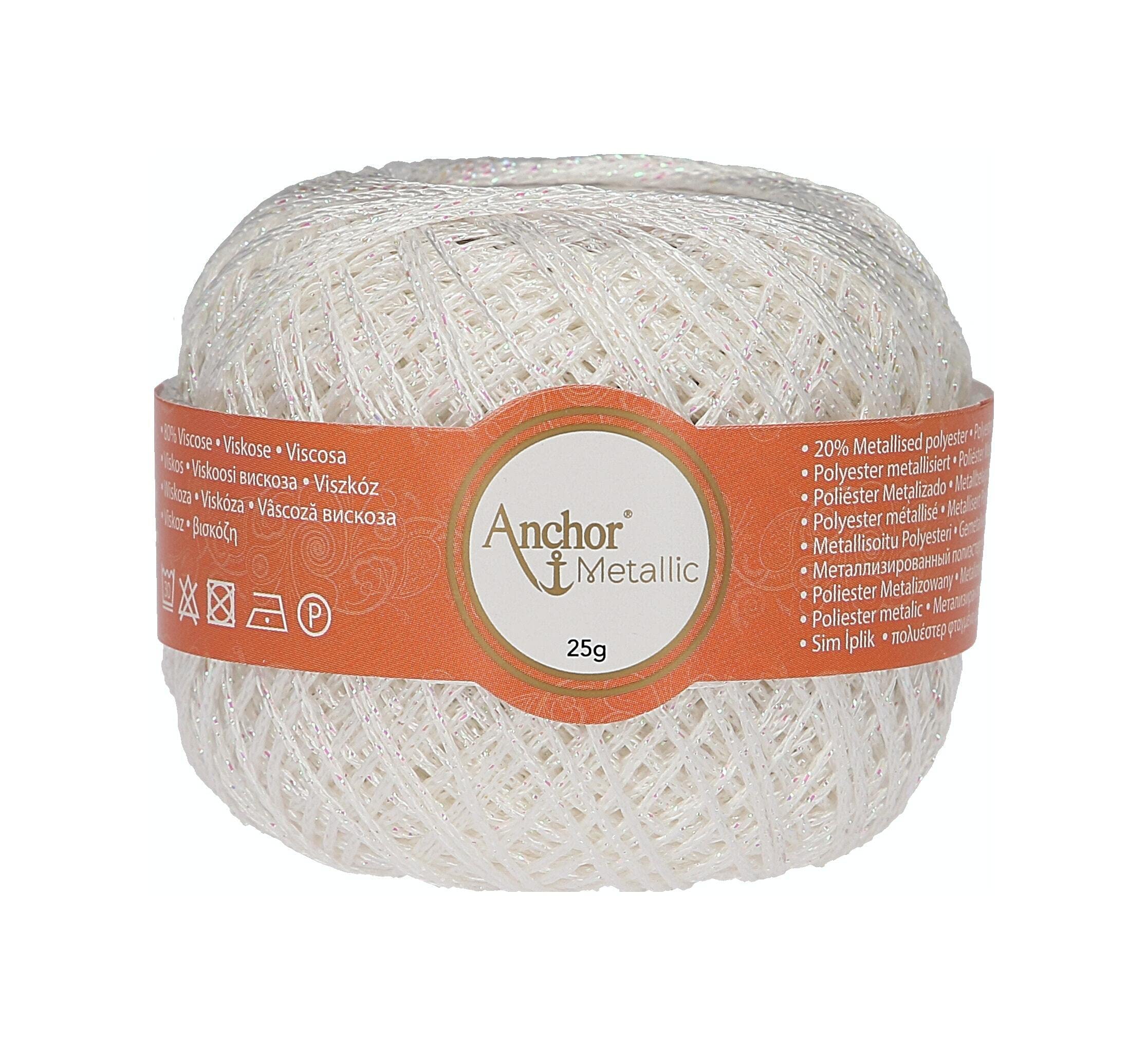 ANCHOR Crochet Yarns Metallic, Packaging: 25G, Running Length: 100M white