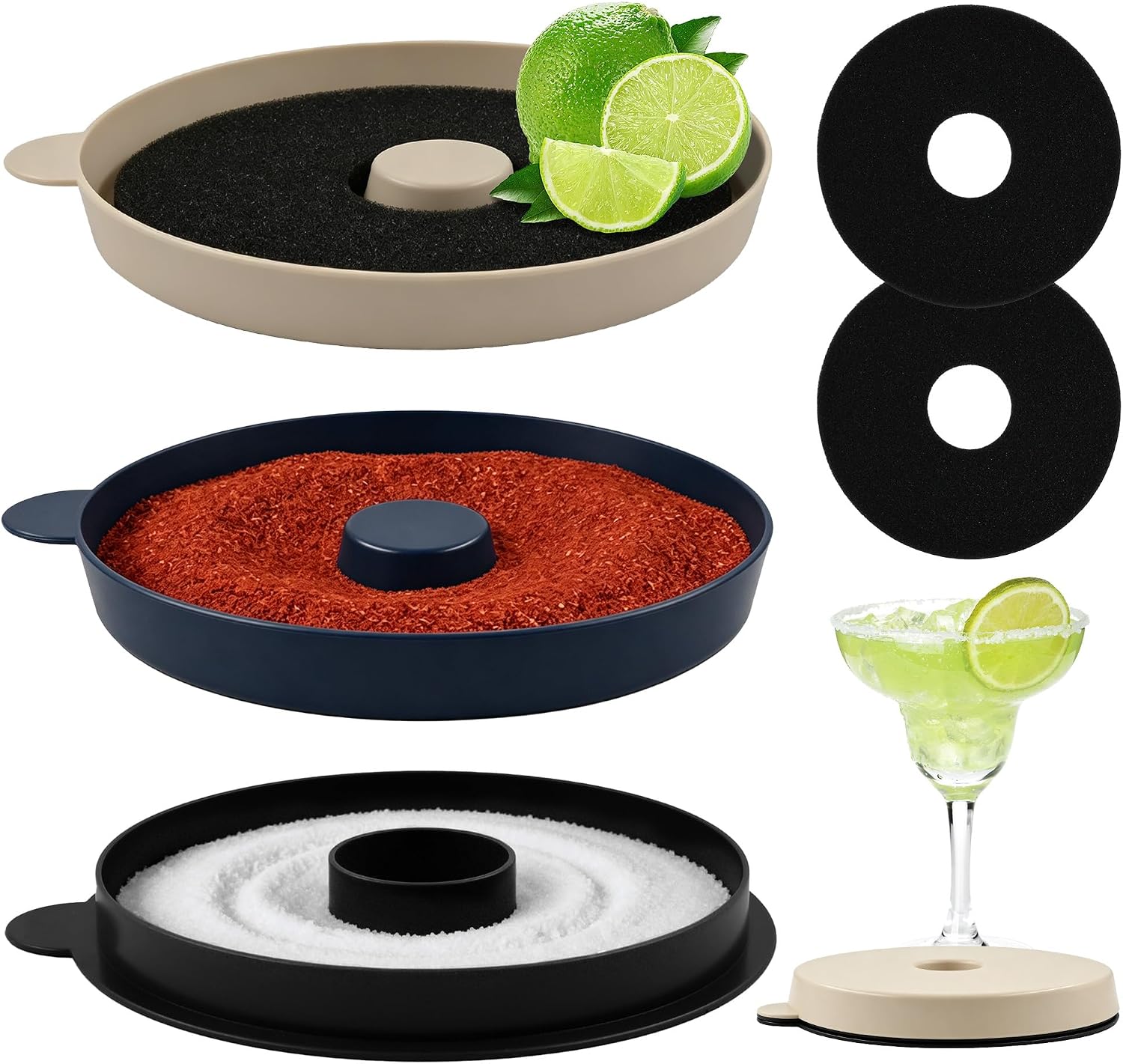 3-Tier Margarita Salt Rimmer Set with 2 Sponges, Stackable Bar Tool