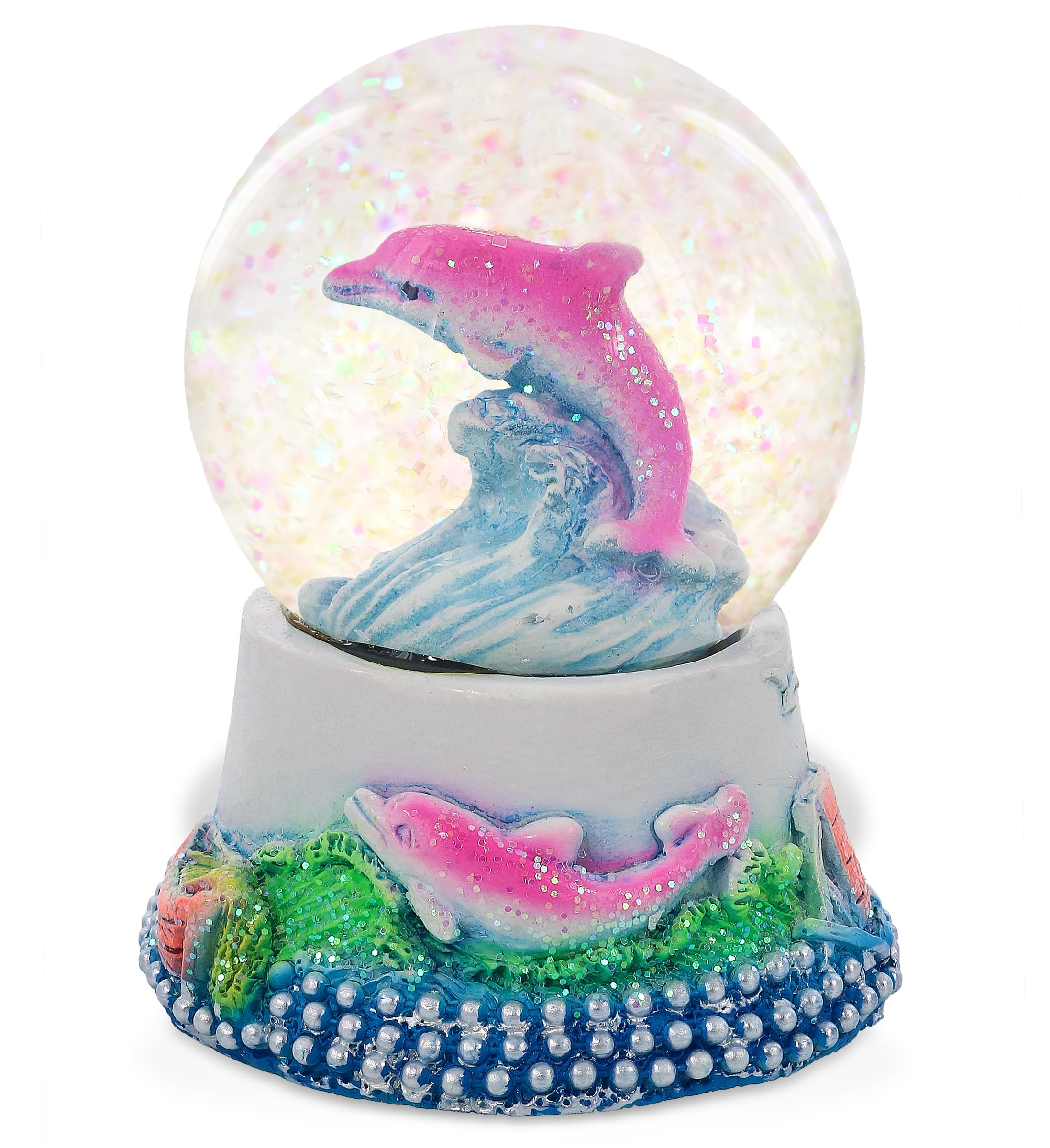 CoTa Global Dolphin Neon Snow Globe Decor - Elegant Pink Sparkle Glitter Inside The Snow Globe Figure, Animal Figurines for Kids and Adults, Collectible Snow Globes for Birthday, Christmas - 45 mm