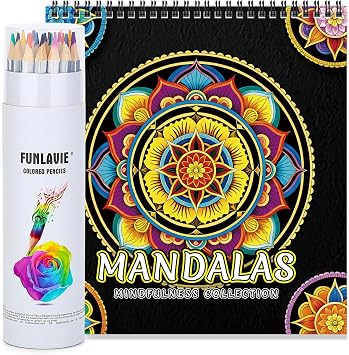 24 Colored Pencils + Coloring Book Mandala2 Design