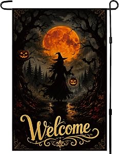 Halloween Decorations - Witch Full Moon Welcome Garden Flag for Outdoor