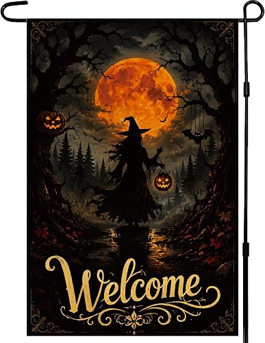 Halloween Decorations - Witch Full Moon Welcome Garden Flag for Outdoor