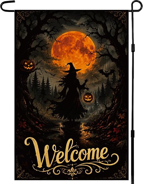 Halloween Decorations - Witch Full Moon Welcome Garden Flag for Outdoor