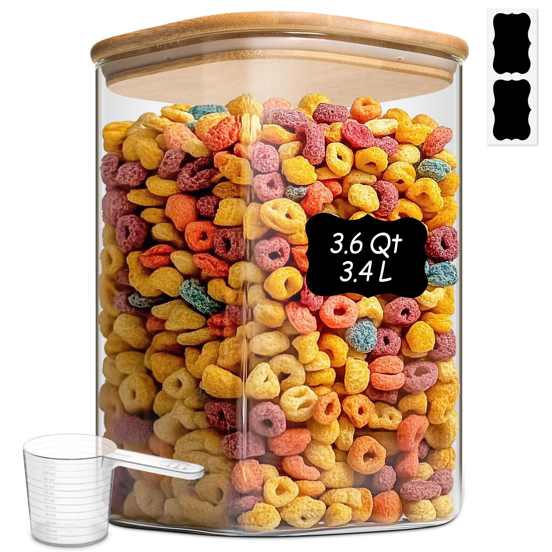 ComSaf 126オンス ガラス食品保存容器 密閉蓋付きシリアル保存容器 竹蓋付き大型四角いガラスジャー 米 パスタ オーツ麦 穀物 コーヒー豆用