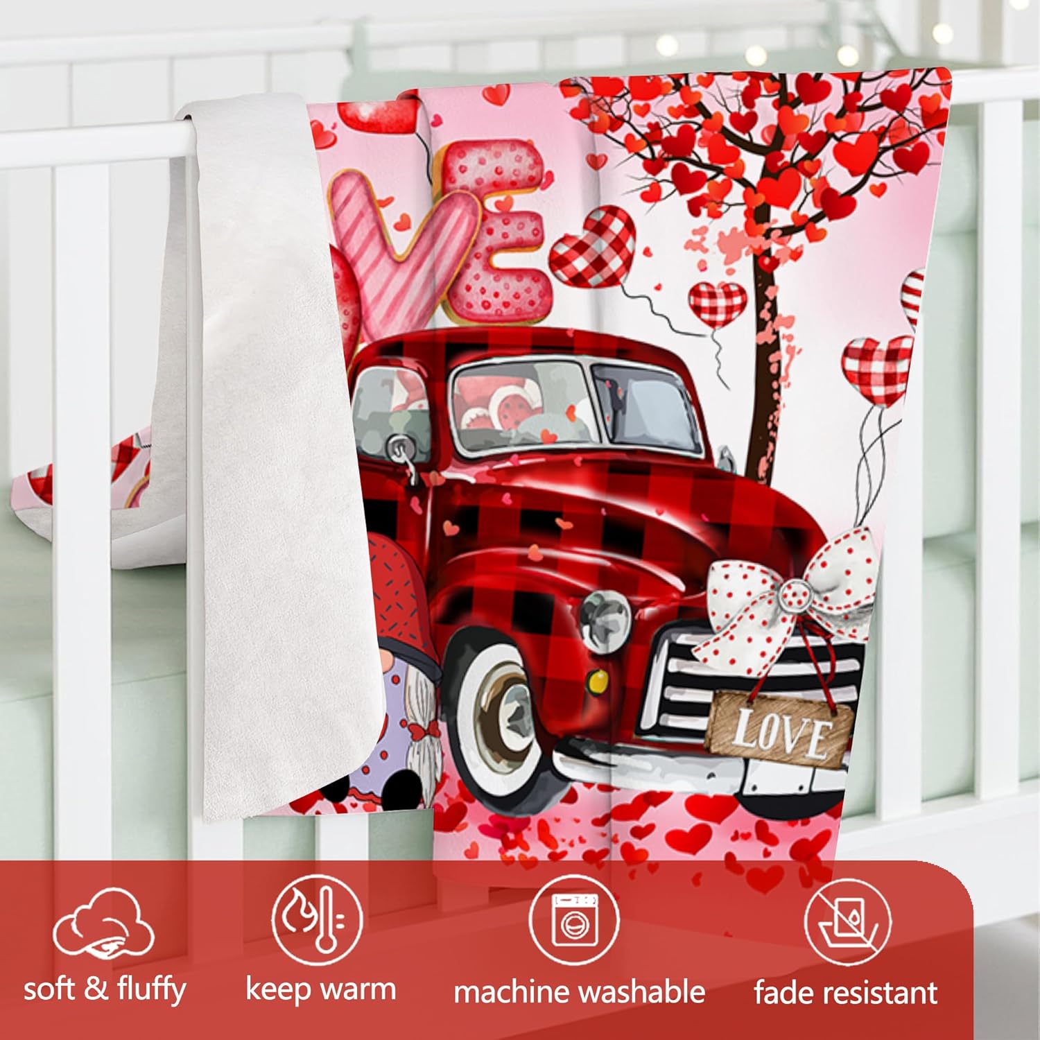 Hexagram Valentines Day Blanket,Valentine Throw Blanket Valentine's Decorations for Home, Valentine's Decor Gifts for Him Her, Truck Love Soft Throw for Couch 50 X 60 - Image 4