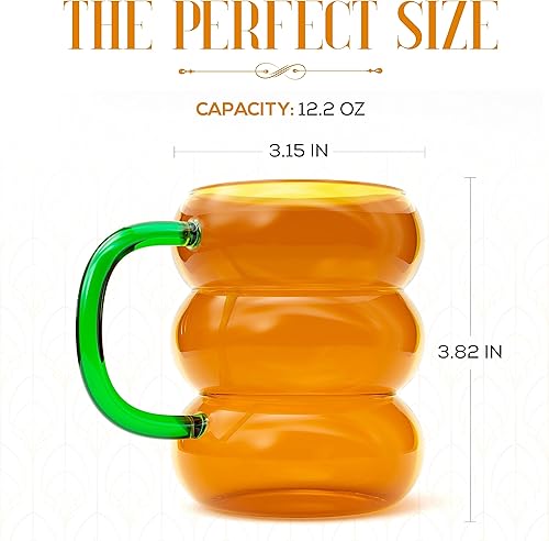 Miniatura 5 de Elle Decor Vasos de burbujas con asa  Juego de 2 vasos para agua, café helado, jugo, taza de café de 12 onzas, juego de regalo de bebida de 3.15 x