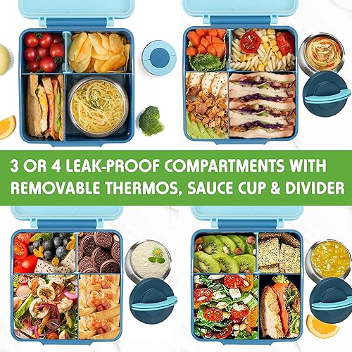 Miniatura 6 de Caja Bento para niños  Lonchera aislada con termo de 8 onzas, recipientes de almuerzo a prueba de fugas para exteriores y campamentos