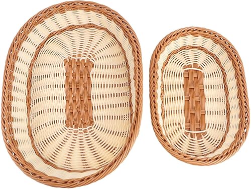 Cabilock Contenedor de verduras 2 piezas cesta de almacenamiento de ratán de bambú tejida a mano cesta de pan de mimbre cesta de picnic bandeja de