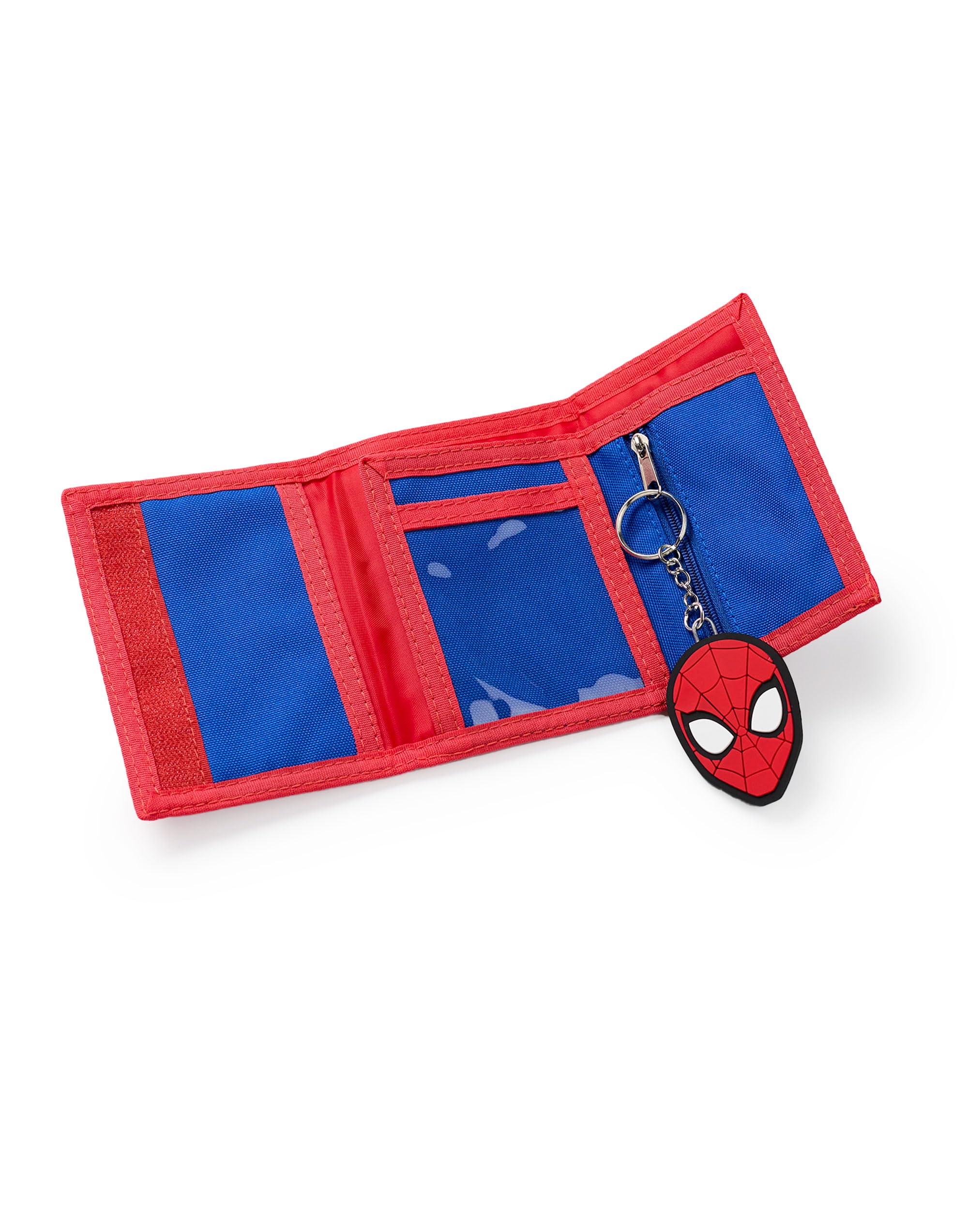 Marvel Cartera con gancho y bucle para niño Spiderman | Cartera Tríptico Roja con Spiderman 'THWIP!' Impresión gráfica para niños | Tarjetero y efectivo para niños con llavero con máscara de Spiderman