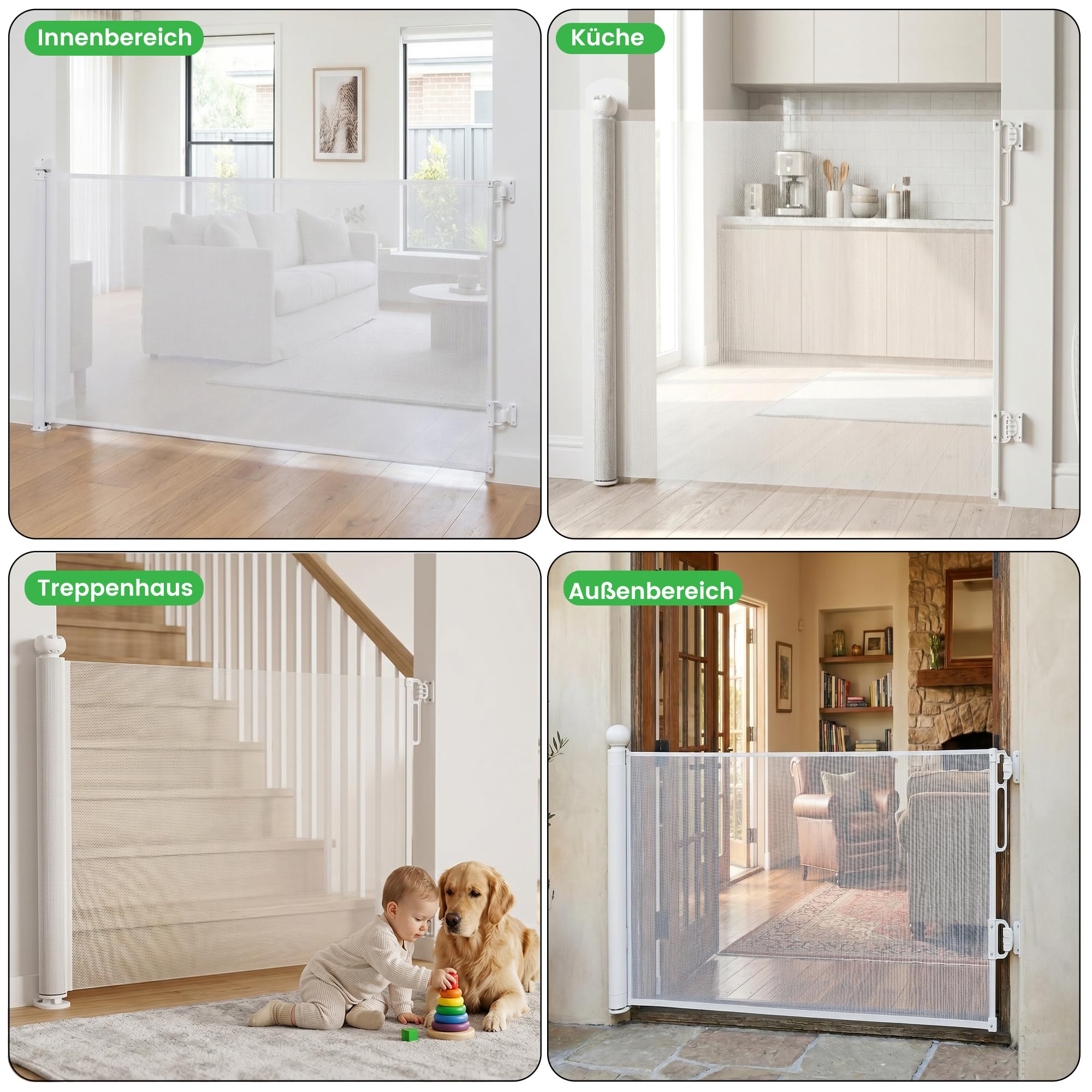 Treppenschutzgitter Ausziehbar 0-180 cm, Baby Absperrgitter Kinderschutzgitter, Türschutzgitter für Babys und Haustiere Treppengitter für Treppen, Türen, Terrasse(Weiß)