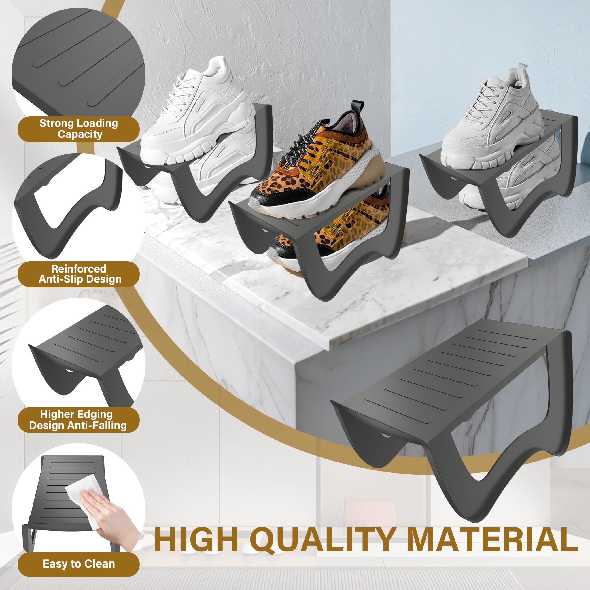 UISEBRT 10 scomparti per scarpe in robusto polipropilene, antiscivolo, salvaspazio, per casa, ingresso, guardaroba, grigio