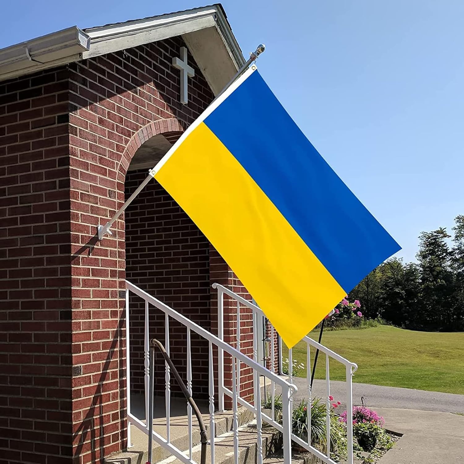 Ukraine Flag 3x5 Outdoor Double Sided- Heavy Duty 3ply Ukrainian National Flags -Durable 4 Rows Stitched Canvas Header with 2 Brass Grommets - Image 3