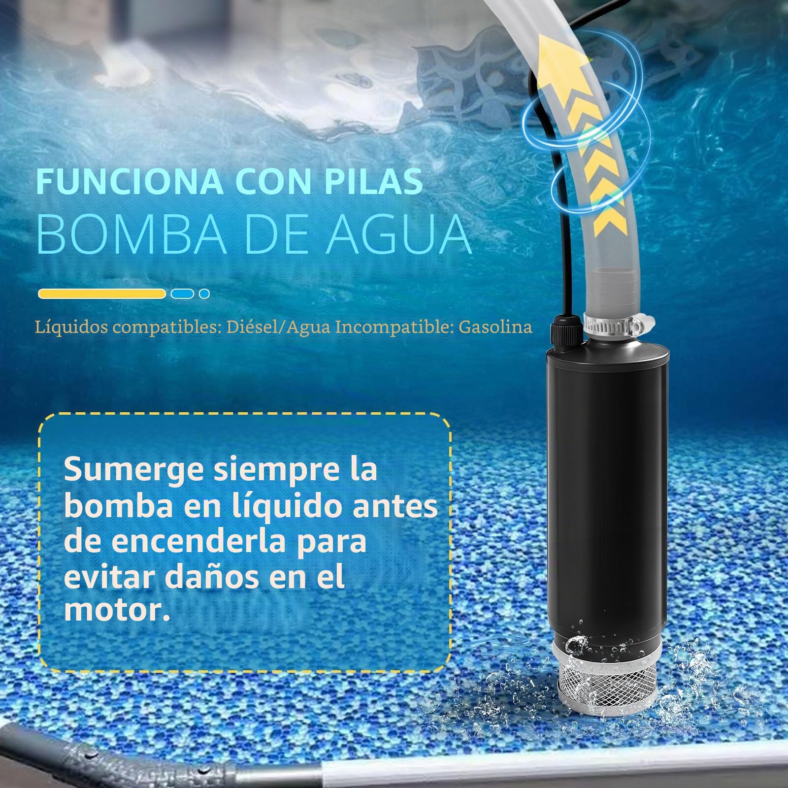 Bomba de agua sumergible a batería, compatible con batería Bosch de 18V, bomba de agua portátil con caudal de 475,5 GPH, bomba de elevación de agua de 15,1 pies para vaciar piscinas, para