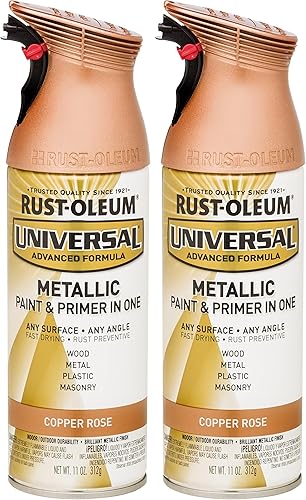 Rust-Oleum 314559 Pintura en aerosol metálica universal para todas las superficies, 11 onzas, rosa cobre (paquete de 2)