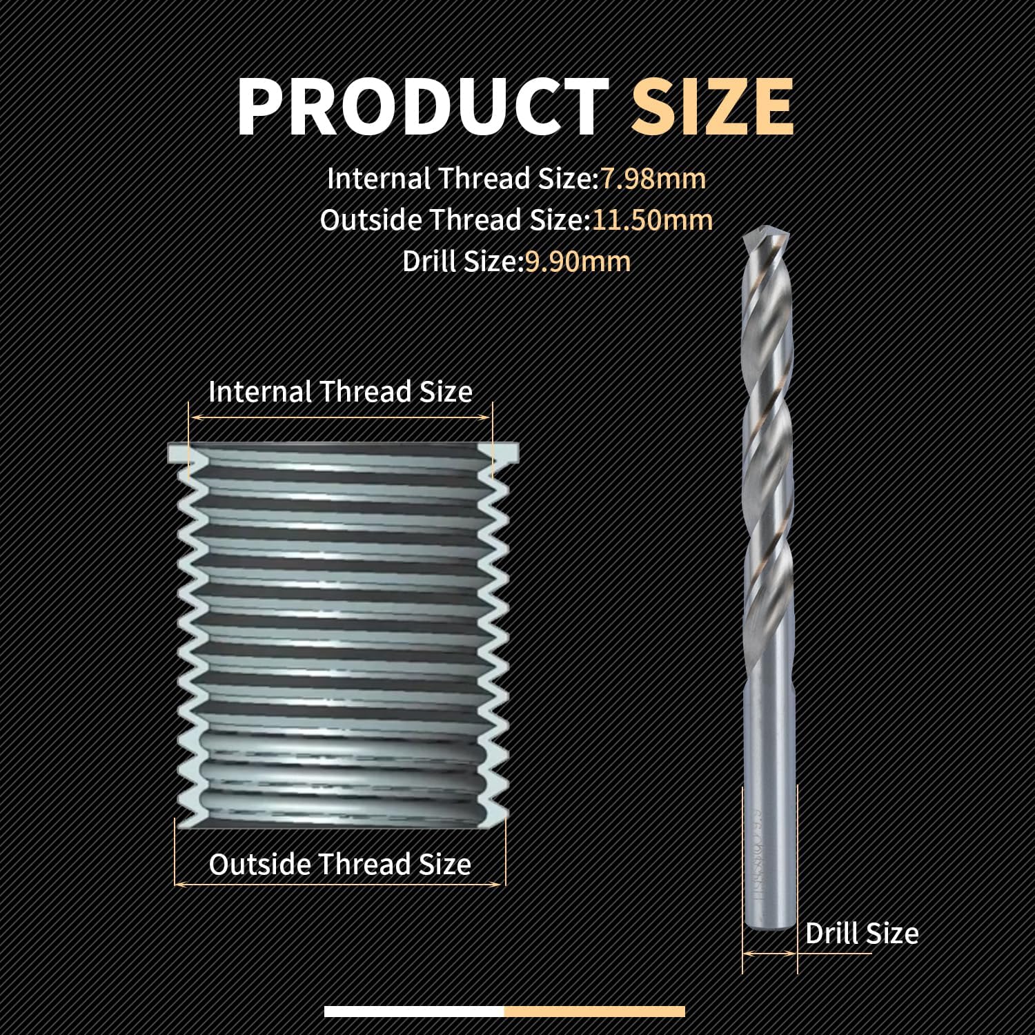 3/8-16 SAE Thread Repair Kit with Insert HSS Drill, Tap, Counterbore, Installation Driver, 20PCS Stainless Steel Insert 3/8-16X0.520 INCH