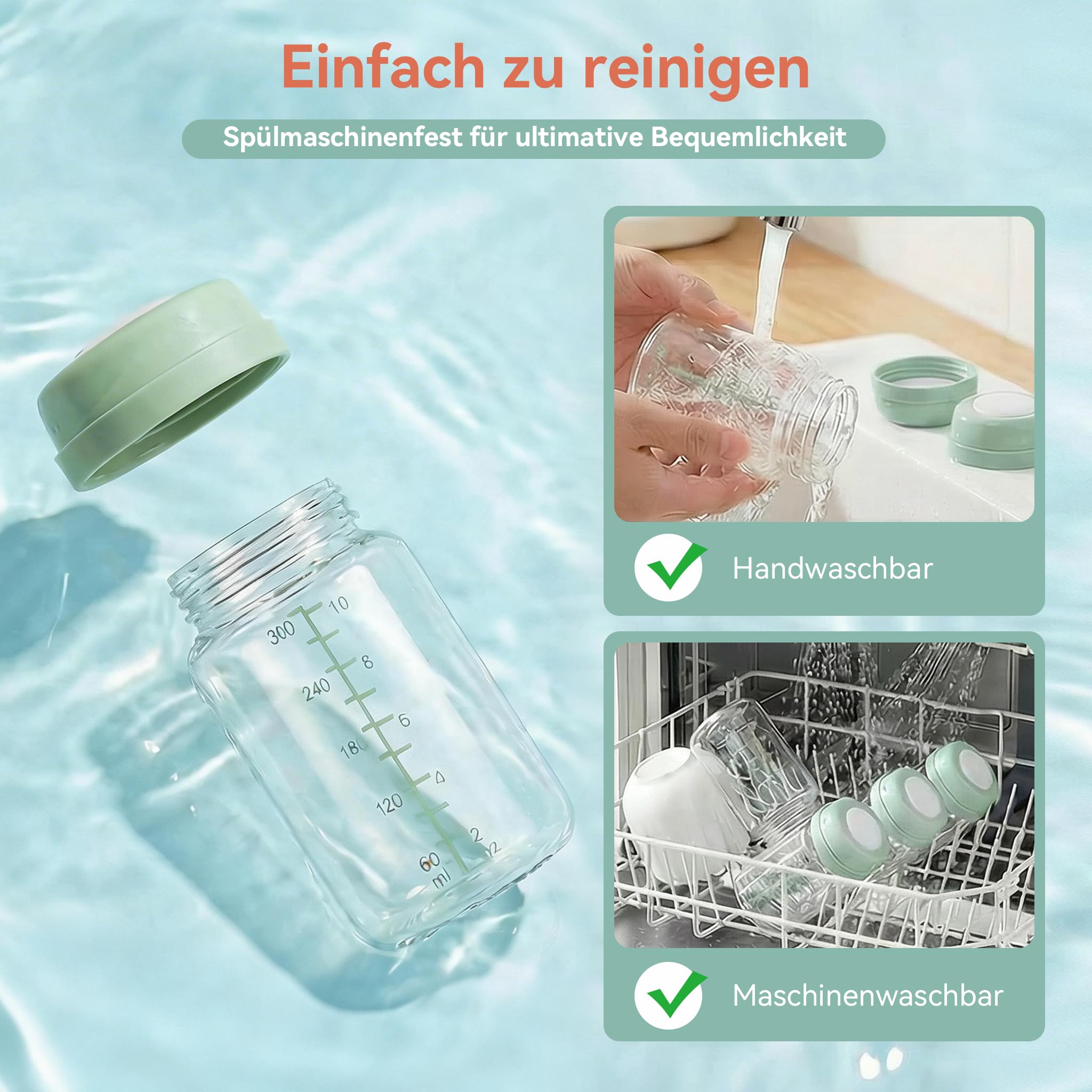 4 Pack 300ml Muttermilch-Aufbewahrungsflaschen für Momcozy 650ml Kühlbox.Auslaufsichere Weithals-Pumpflaschen kompatibel mit Spectra S1 S2 9 Plus SG Motif Luna (Grüne)