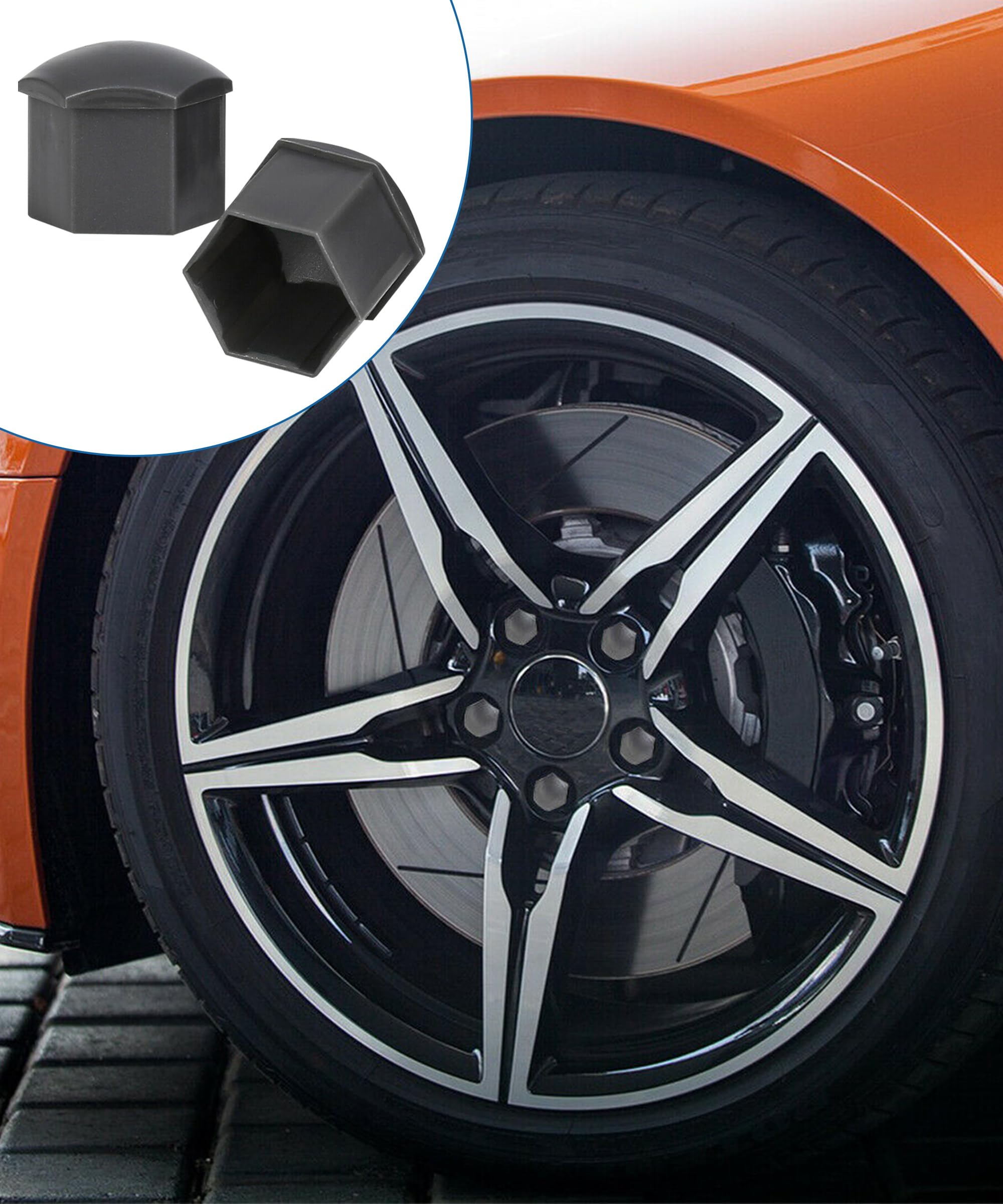 20 Cache-Écrous De Roue Gris - Protection Boulons Voiture - Avec Outil De Retrait - Diamètre 17mm