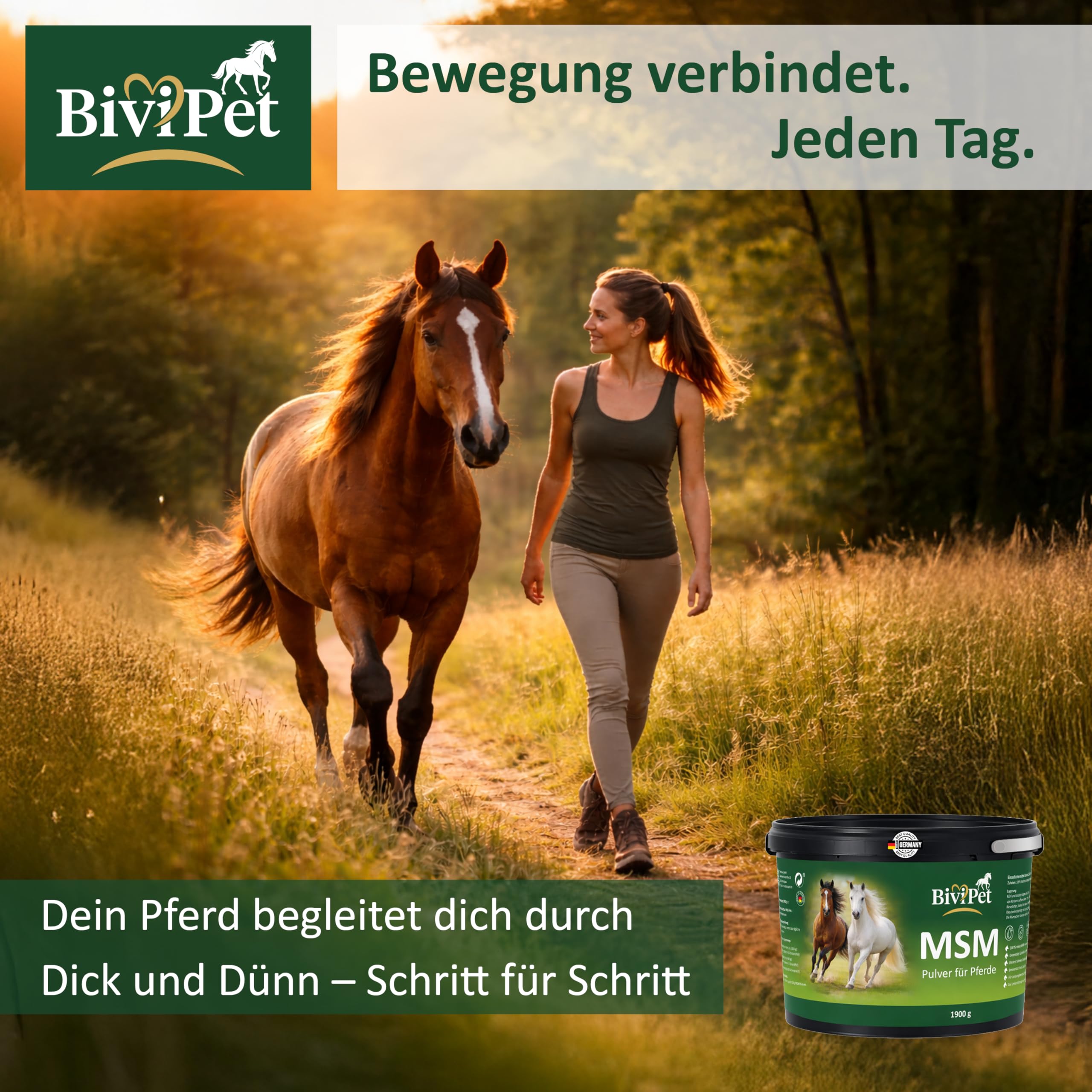 MSM Pulver für Pferde – 1,9 kg | 100% reines MSM ohne Zusätze | Für Gelenke, Beweglichkeit, Sehnen & Hufe | Eimer mit Henkel inkl. Dosierlöffel | Made in Germany