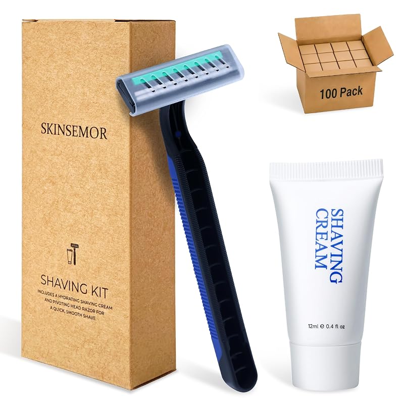 SKINSEMOR Kit de Barbear Descartável com Creme de Barbear, Pacote com 100