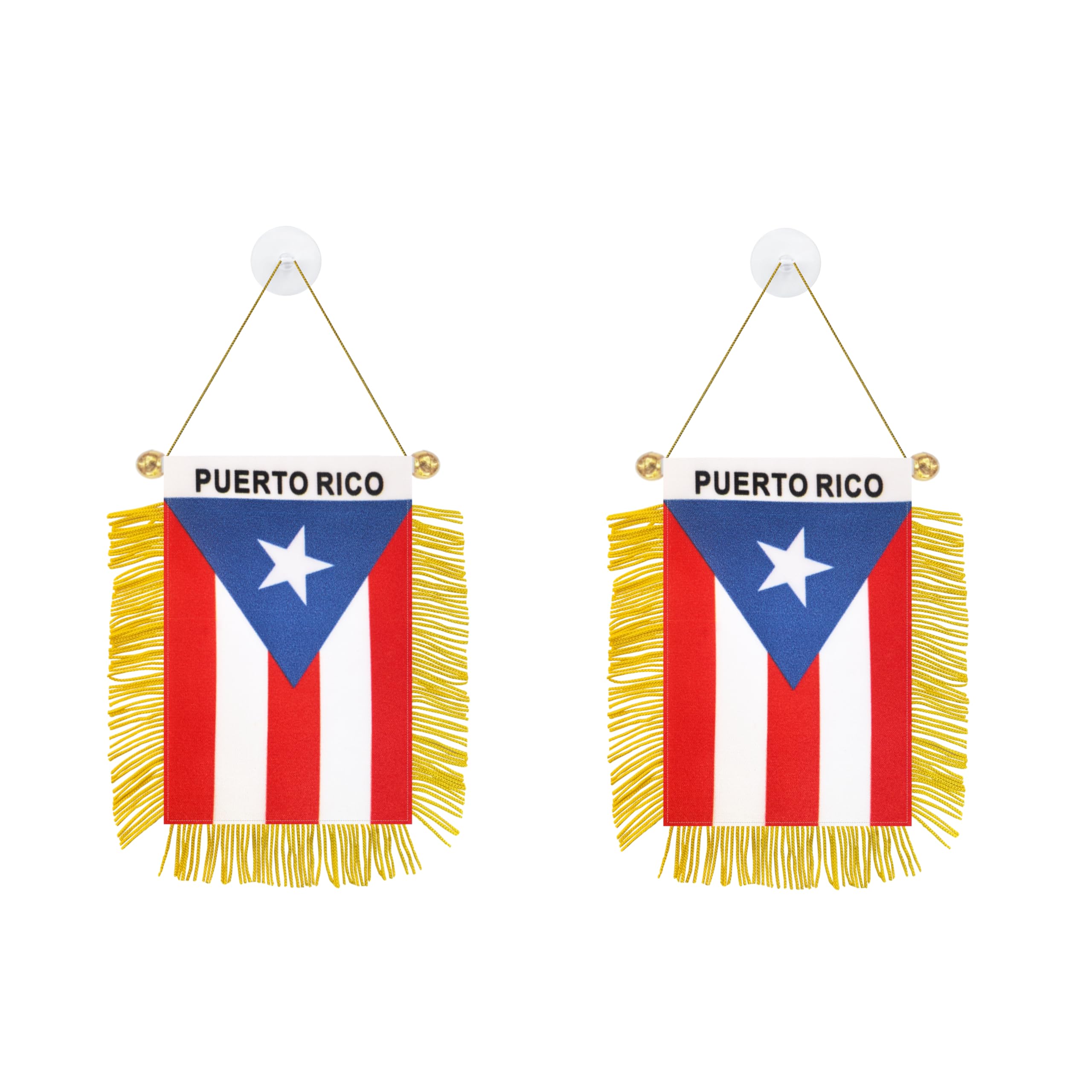 Rotenl 2 Pack Puerto Rico Window Small Mini Hanging Flag, 3 X 5 Inch Puerto Rican Car Flag Banner with Golden Fringy Tasse...