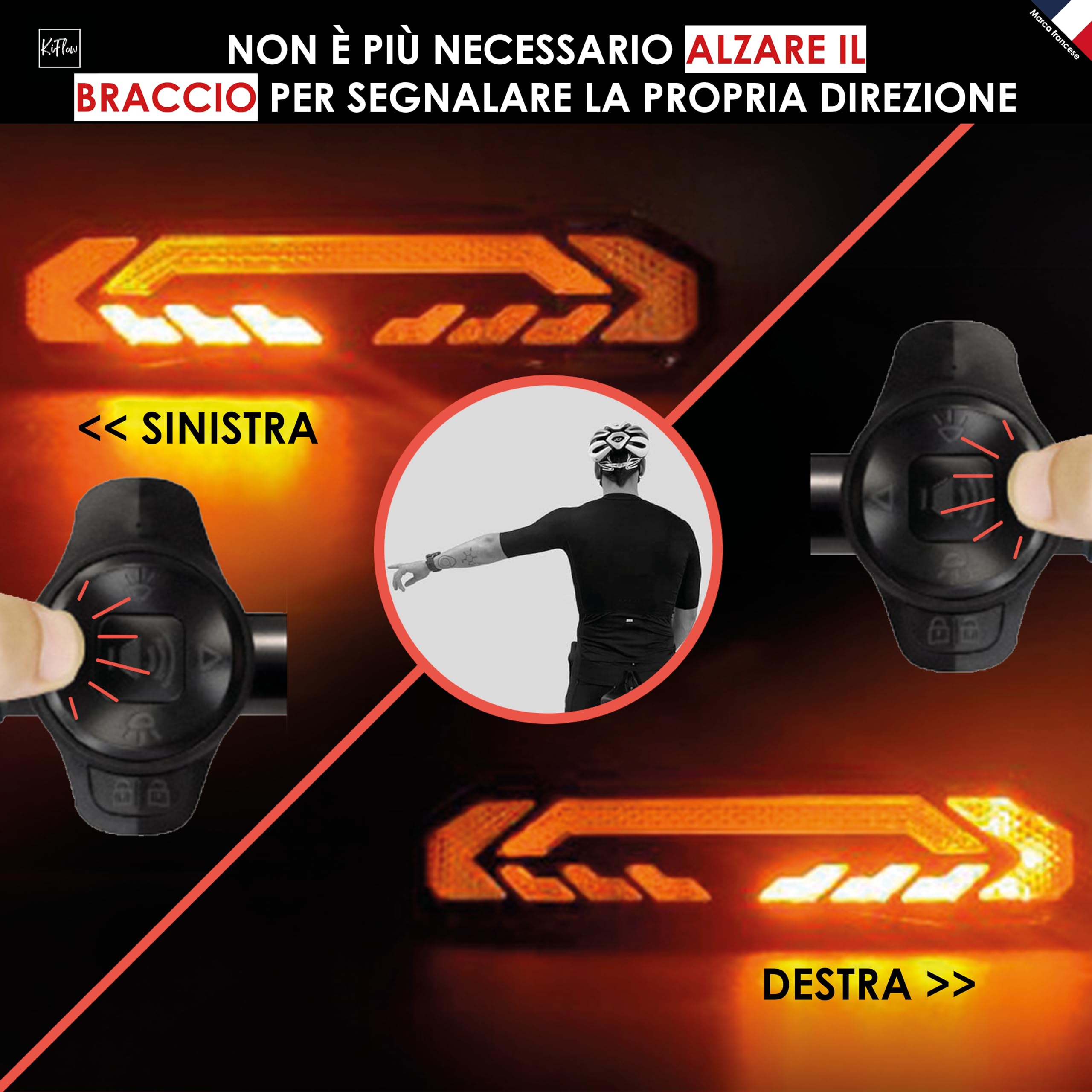 KIFLOW Luce Posteriore Bici con Frecce per Bici Elettrica e Allarme