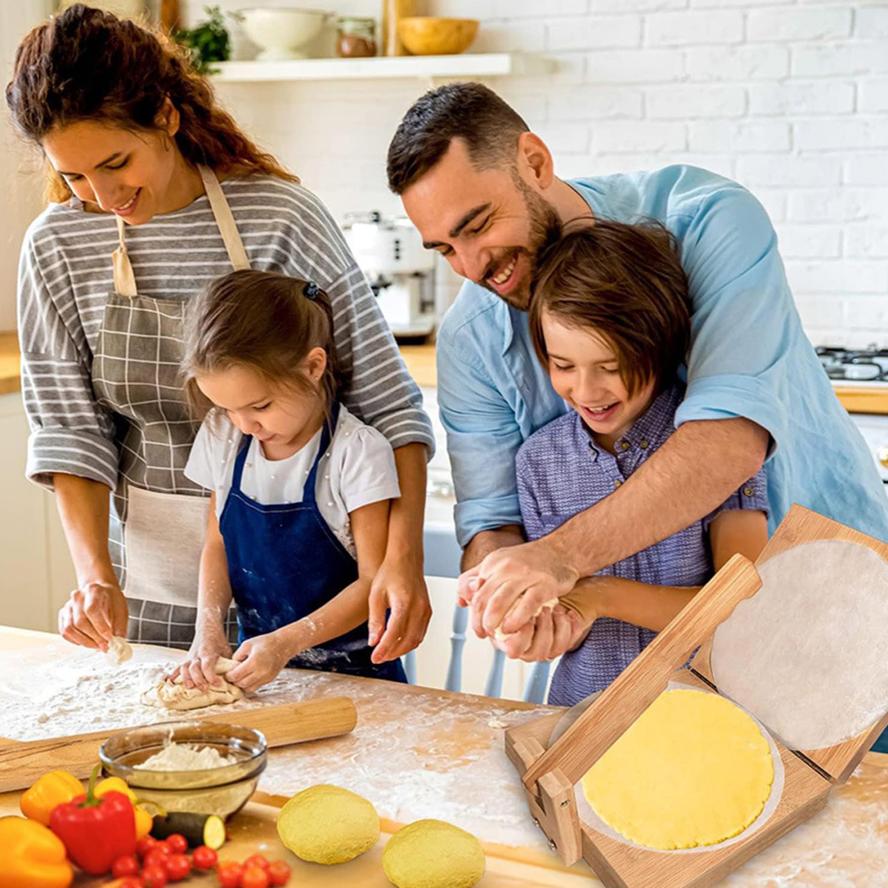 Gcroet 1pc Tortilla Press 10 pouces, Rotation Bamboo Flour Tortilla Press, Facile à nettoyer Chapati avec rouleau à pâtisserie et papier parchemin pour la cuisine