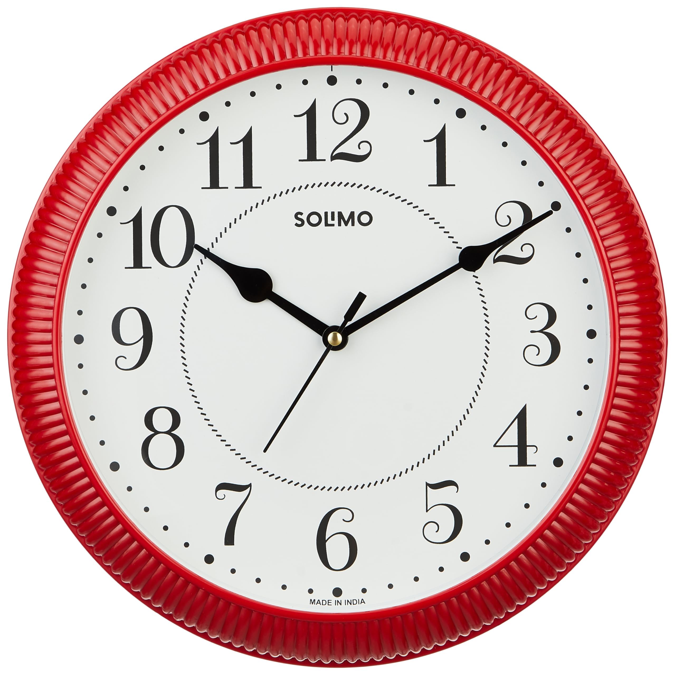 Amazon Brand - Solimo Round Analog Wall Clock | Plastic | 12 Inch | Red