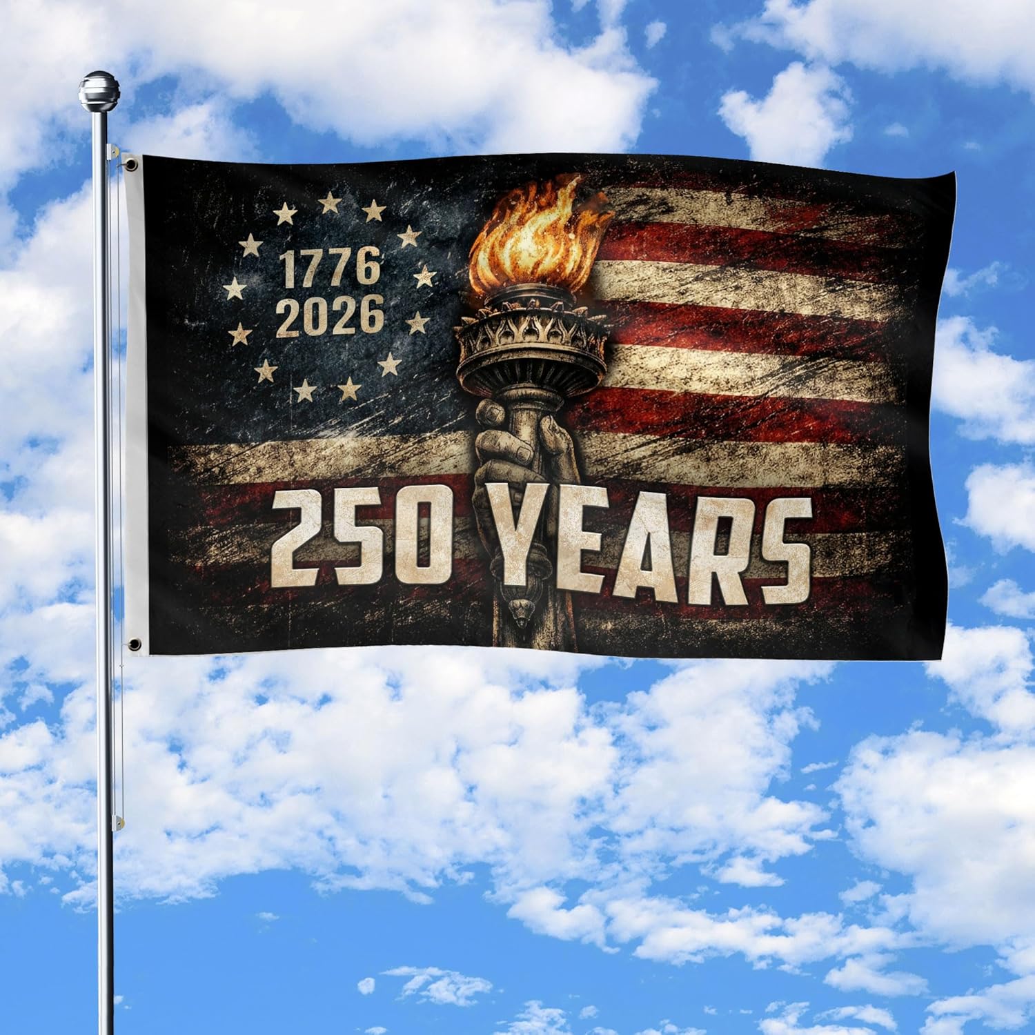 250th Anniversary Banner, 250 Anniversary Usa Flag 3x5 Ft, Patriotic House Flags, Double-Sided Printing, American 250th Anniversary Patriotic Design 2 (3x5 ft)