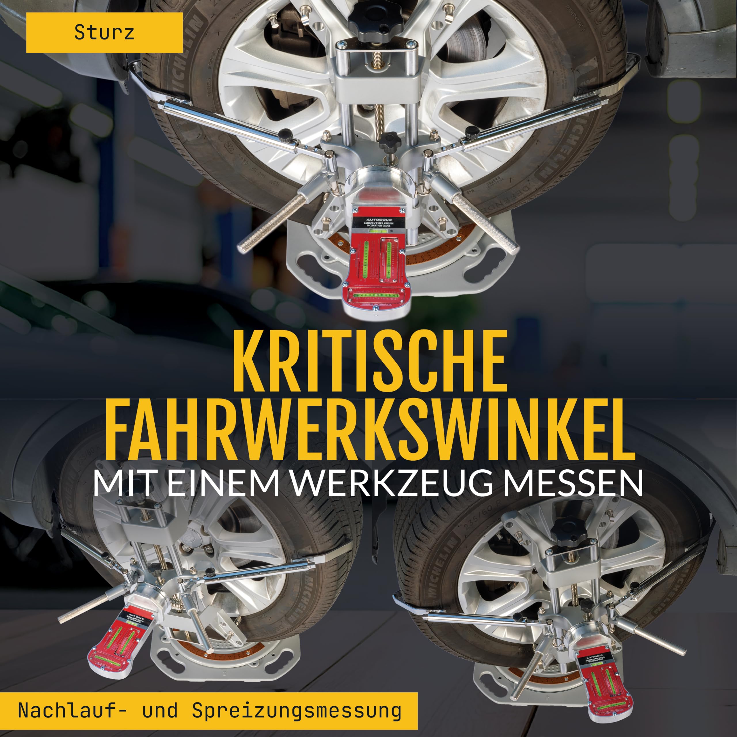 AutoSolo Magnetisches Sturz-, Nachlauf- und Spreizungs-Messgerät - Erschwingliches 3-in-1 Achsvermessungswerkzeug für DIY-Mechaniker