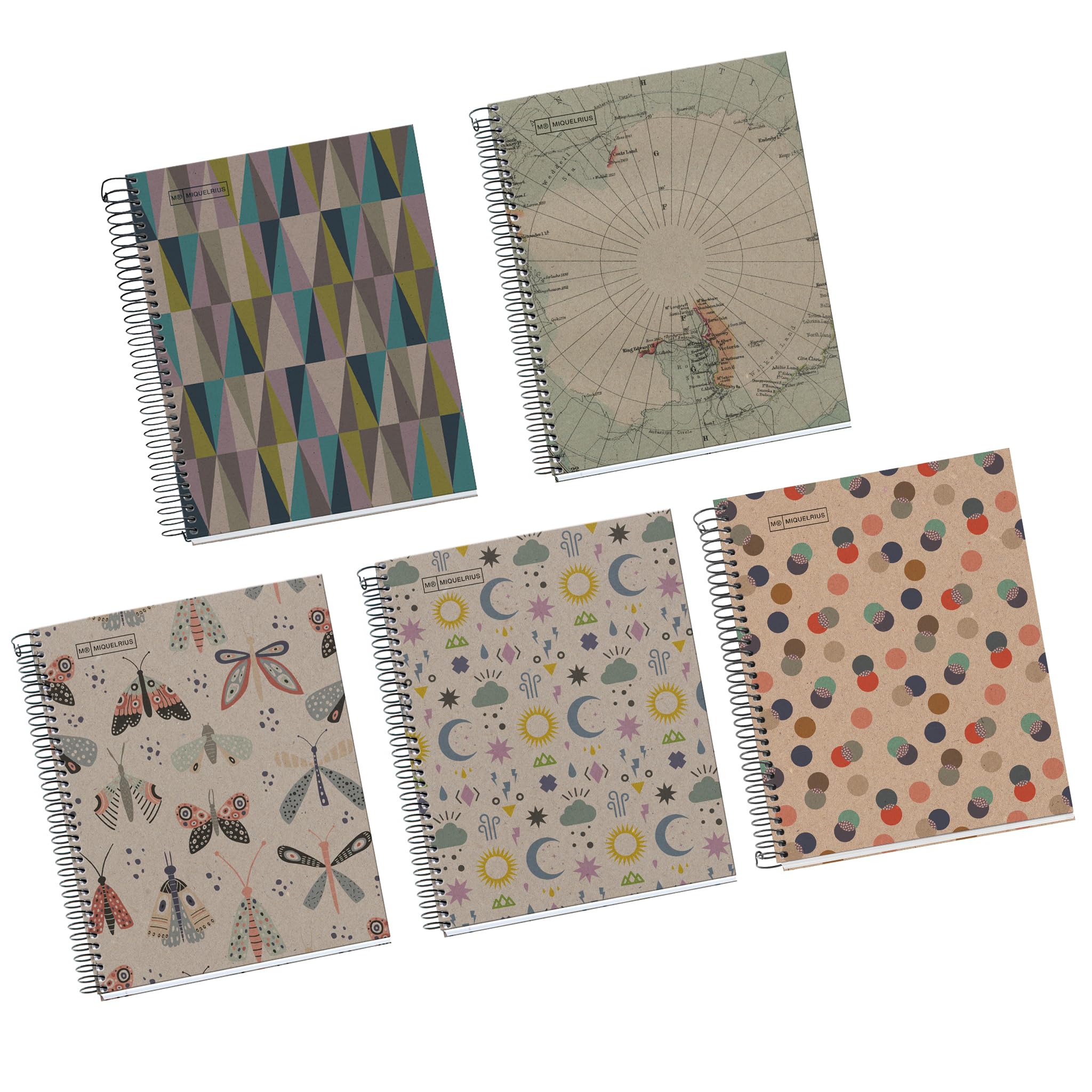 Miquelrius - Pack of 5 A5 Notebooks, Recycled Notebook with 80 Sheets, 100% Recycled Paper of 80 g/m², Grid Notebook, Hard and Spiral Cover, 2 Holes, Ideal for Back to School — image 1