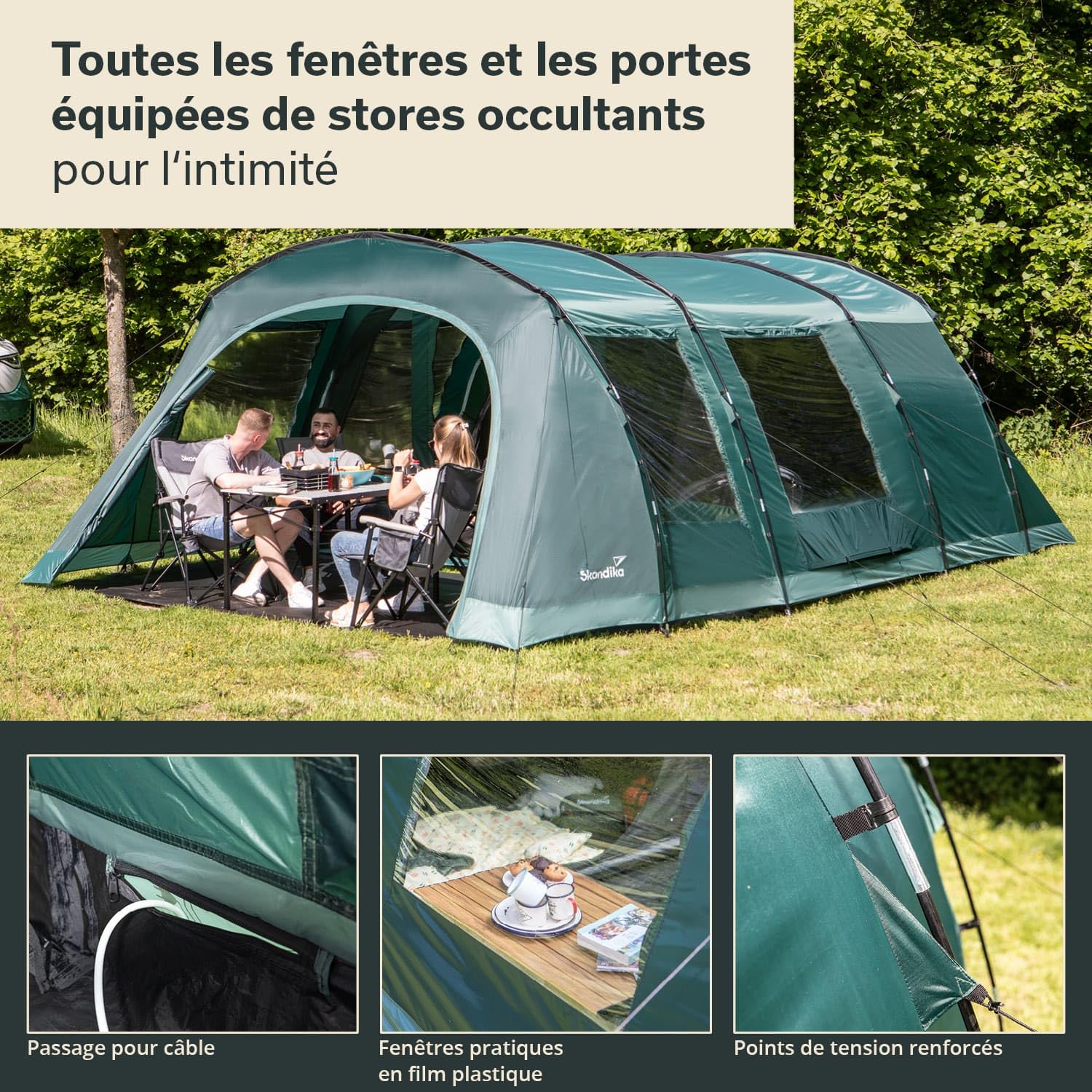 Skandika Tente tunnel Kaupanga | Tente de camping pour 6 personnes, sol de tente cousu, imperméable, colonne d'eau de 3000 mm, cabine de couchage sombre, tente familiale | Tente pour extérieur,