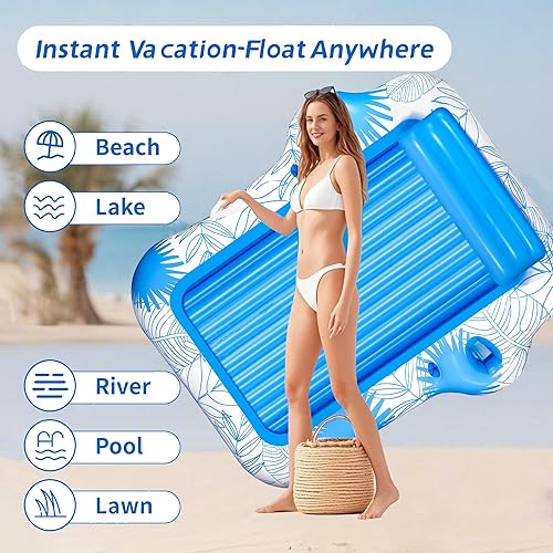 Miniatura 7 de Inflatable Pool Lounger Float for Adults - JIANYHW X-Large Beach Sun Tan Tub Pool Lounge Raft Sunbathing Pool Floaties with 2 FoodDrink Holder, Blow