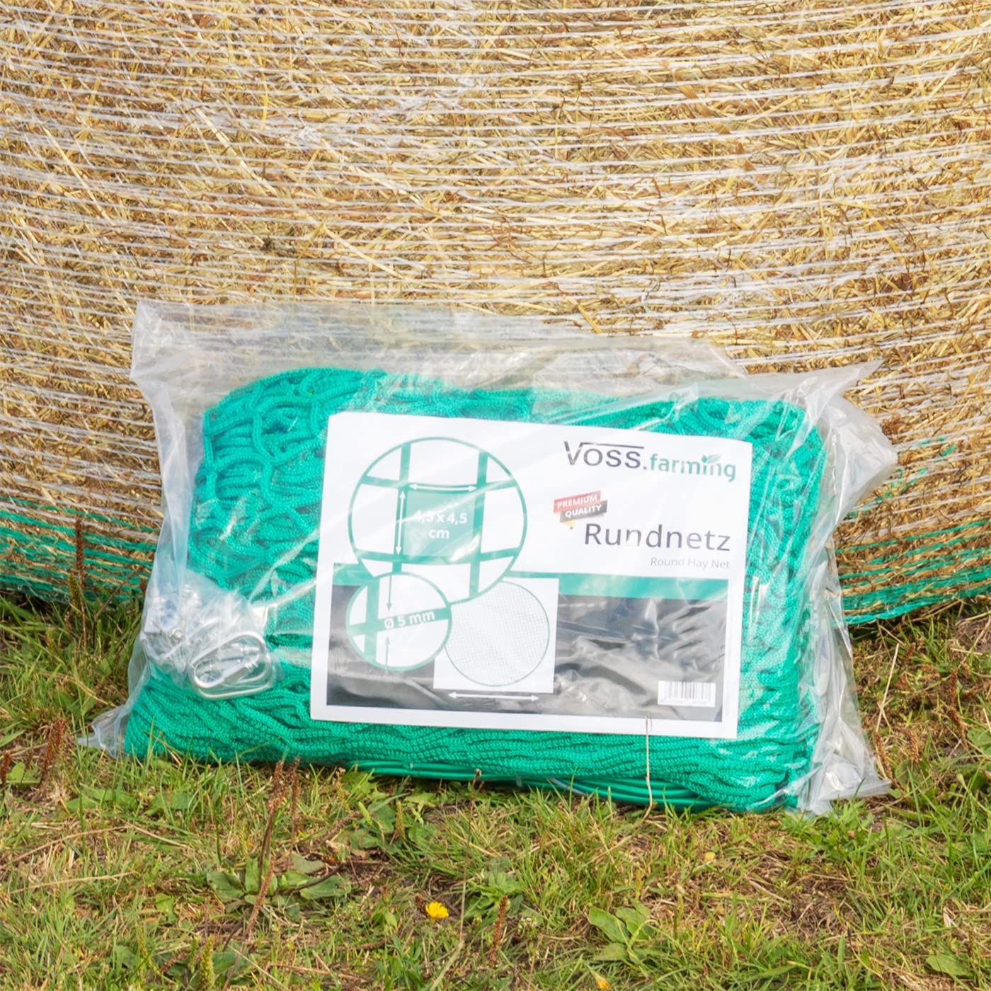VOSS.farming Heu-Rundballen Futtersparnetz, rund Ø 3,50m, Maschenweite 4,5x4,5cm, für Heuballen, Rundballen