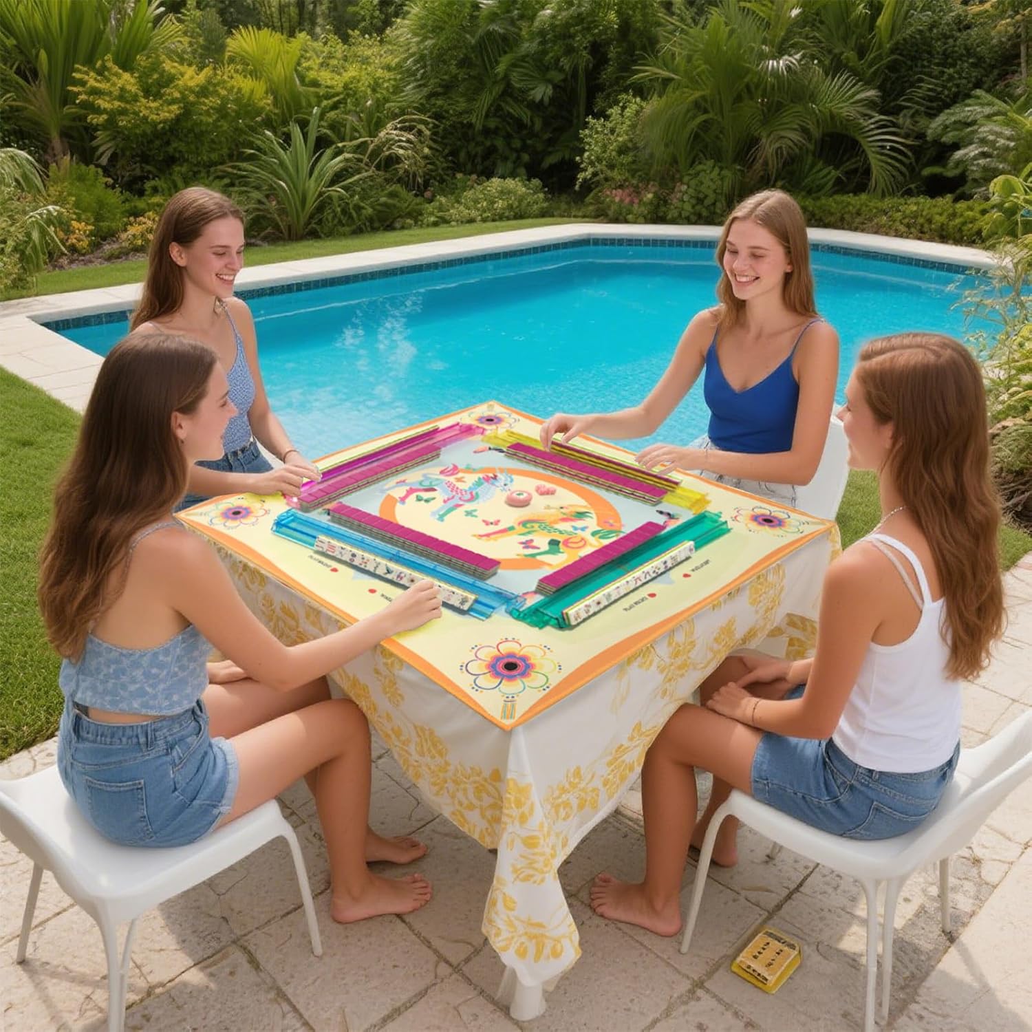 American Mahjong Design Set 1.2-inch 160 Acrylic High-Grade Four Layer Rose Red Mah-Jongg Tiles