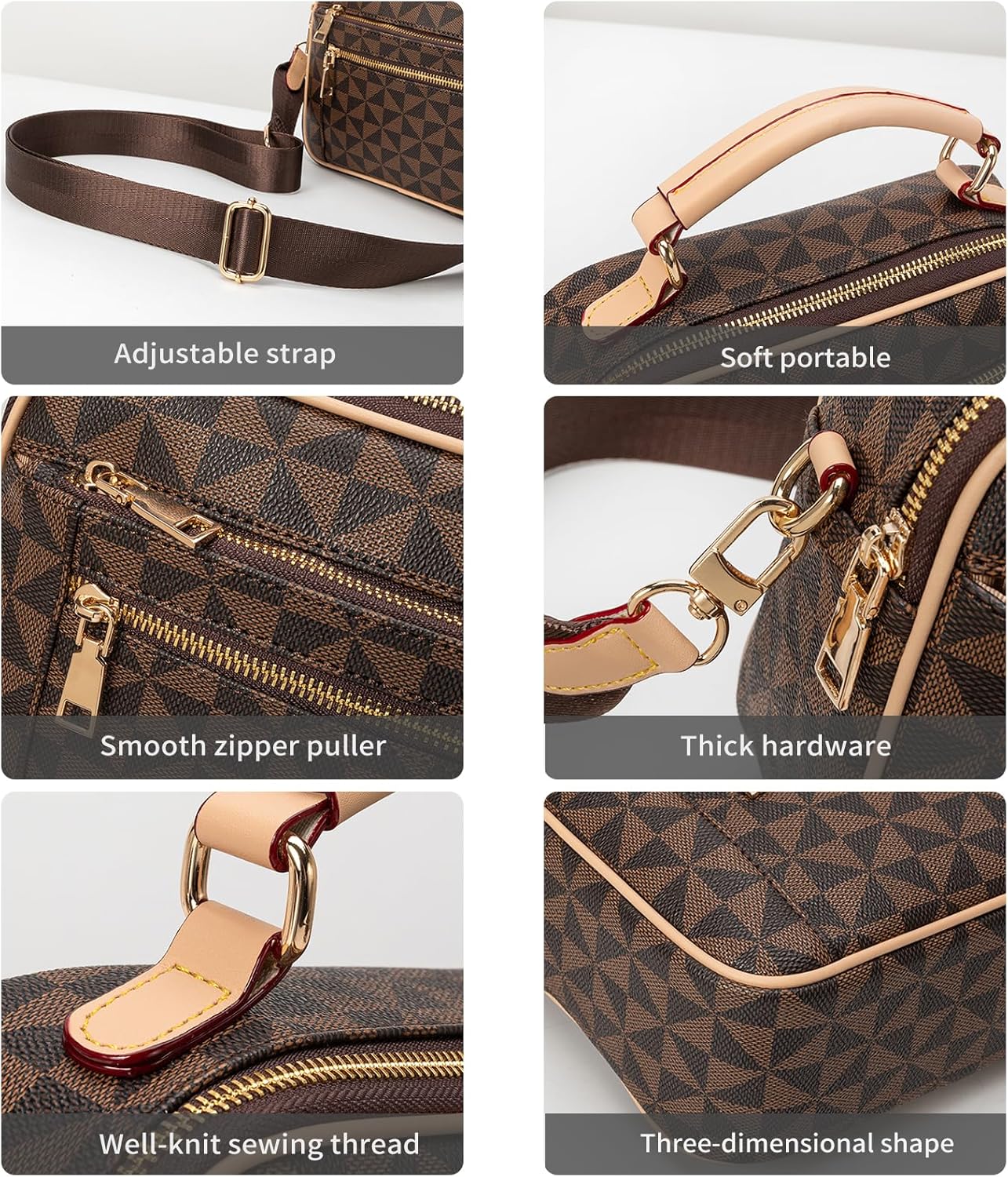 LBiayion Multi-Pocket Crossbody Bag for Women, Vegan Leather Triple Compartment Purse with Wide Strap - Image 6