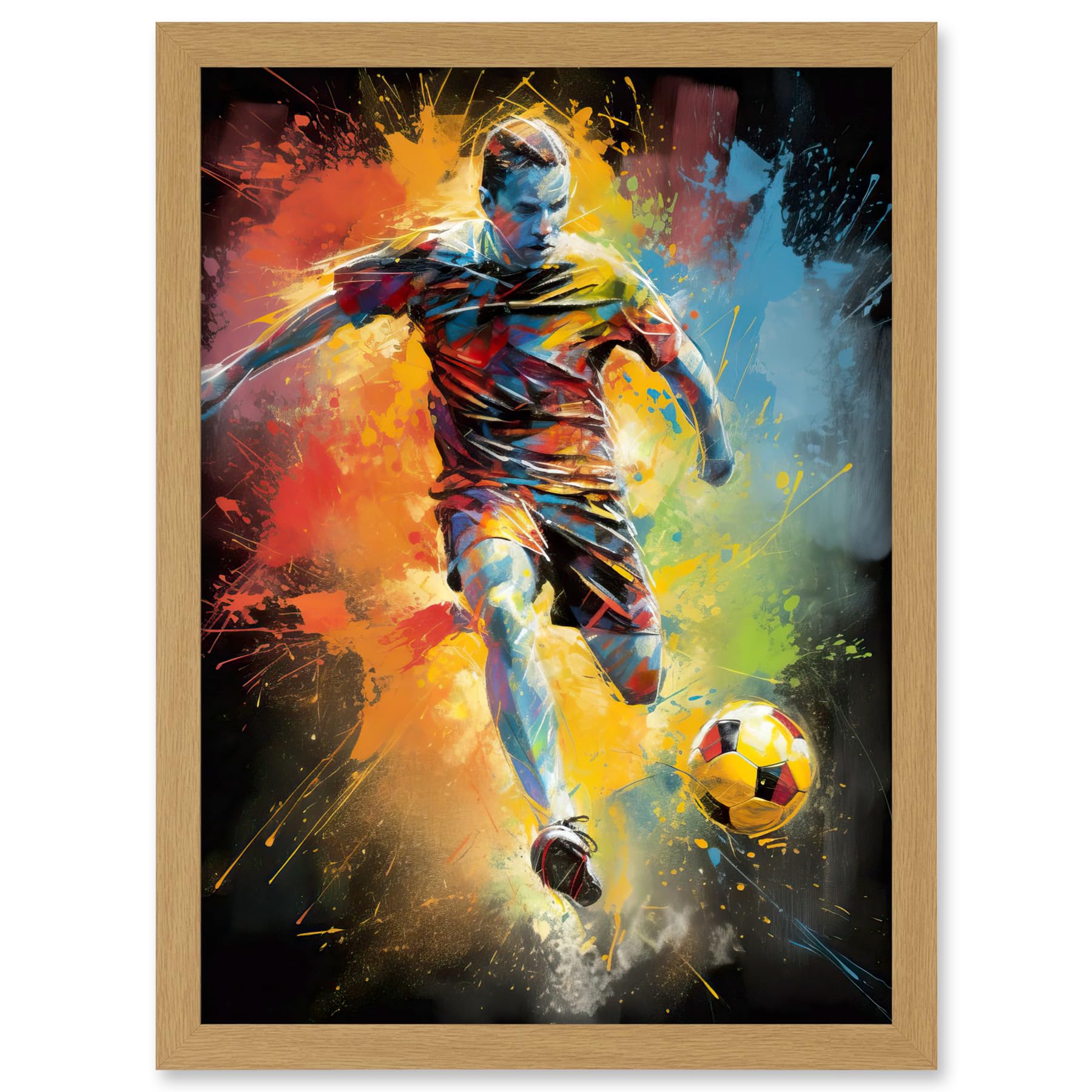 Artery8 Footballer About to Kick the Ball Vibrant Portrait Artwork Framed A3 Wall Art Print