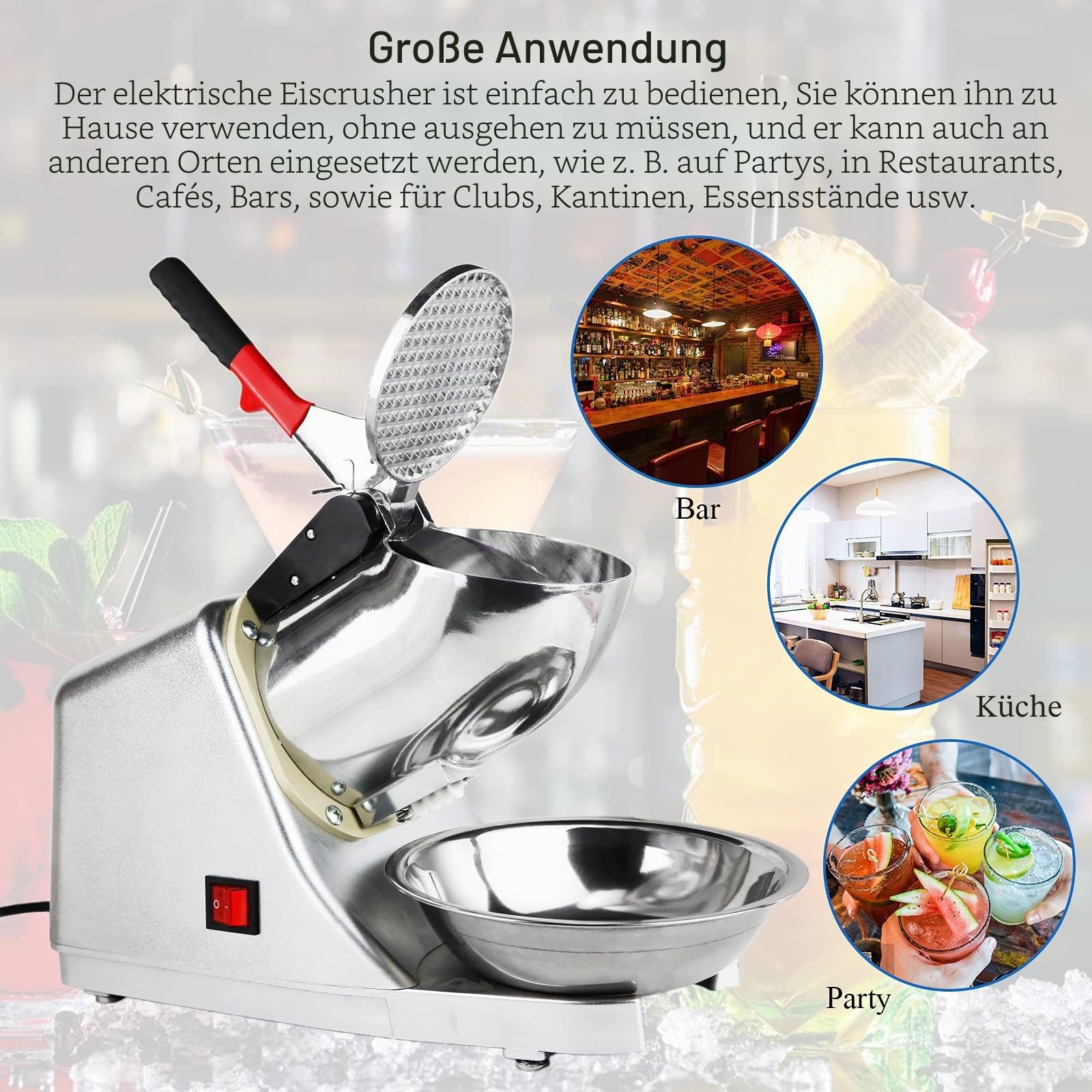 Elektrischer Eiszerkleinerer 300 W 220-240 V Edelstahl Doppelmesser Schnee-Cone-Maker 80 kg/h