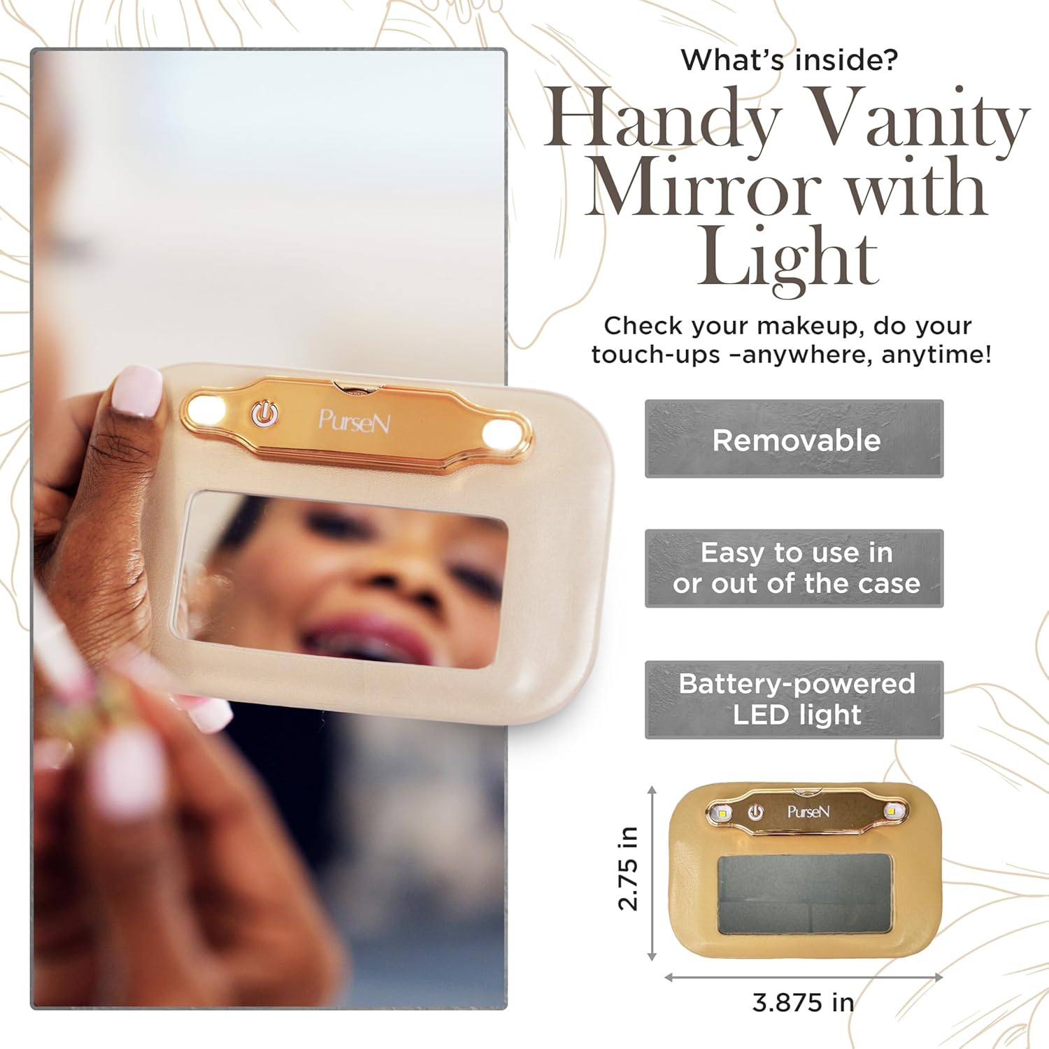 OFT 2024 LITTMINI Lighted Mirror Case - Small Makeup Bag with Detachable Mirror & Multiple Pouches for Organization - Vegan Leather, Mini Makeup Bag Ideal for Travel & Everyday Essentials (Nude)