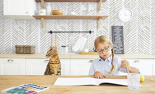 Miniatura 10 de Guvana - Papel tapiz de rayas marrón y blanco de 394 x 17.7 pulgadas, papel tapiz autoadhesivo para hacer el trabajo tu mismo, papel adhesivo