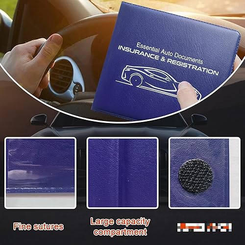Miniatura 3 de Kewucn Soporte para registro y seguro de automóvil, paquete de 2 organizadores de documentos esenciales de alta calidad con cierre de velcro fuerte,