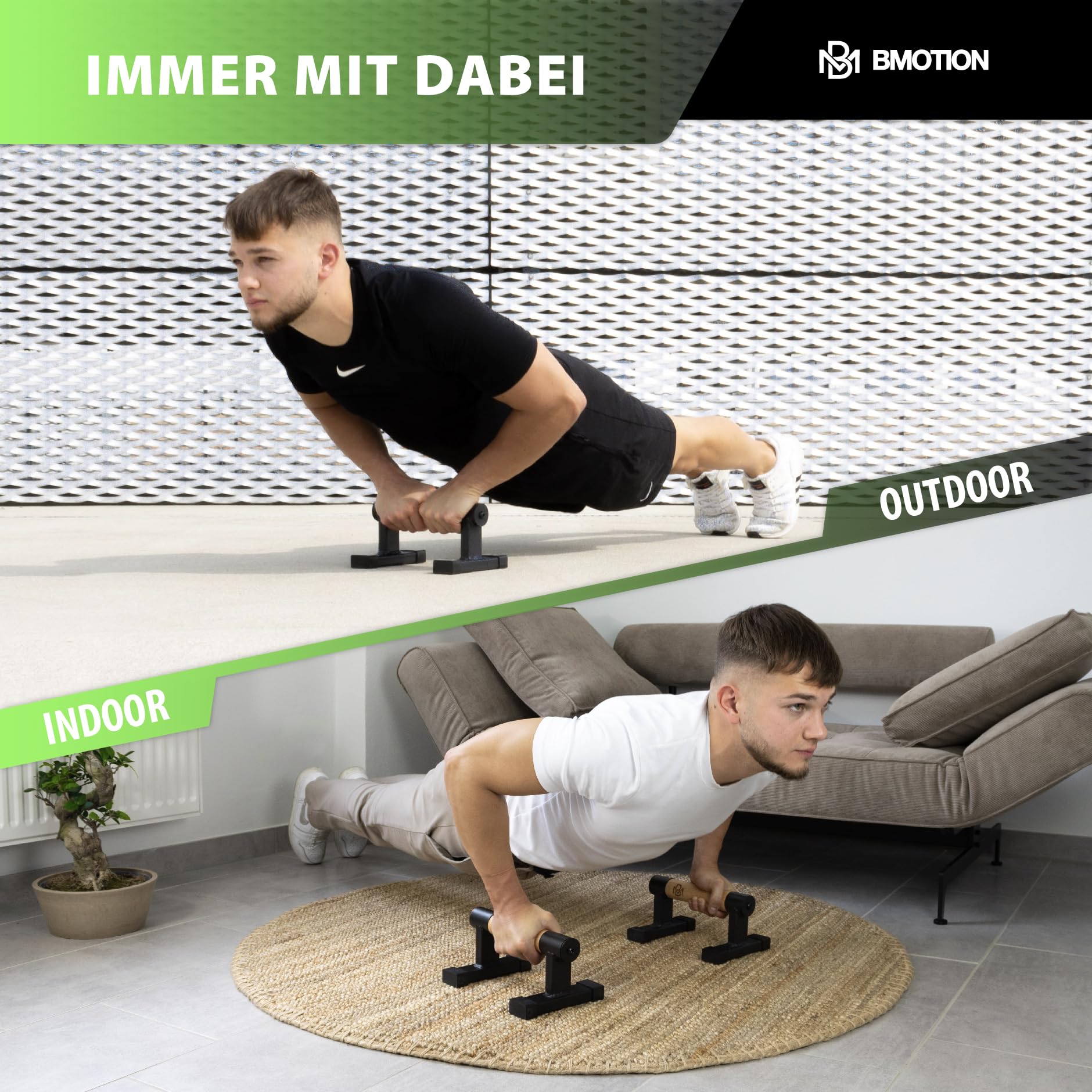 Müller & Blum Premium low Parallettes Holz inkl. Handgelenksbandagen, nachhaltige & rutschfeste Liegestützgriffe, ideal für Liegestütze & Handstand, Push Up Bar, Calisthenics Equipment