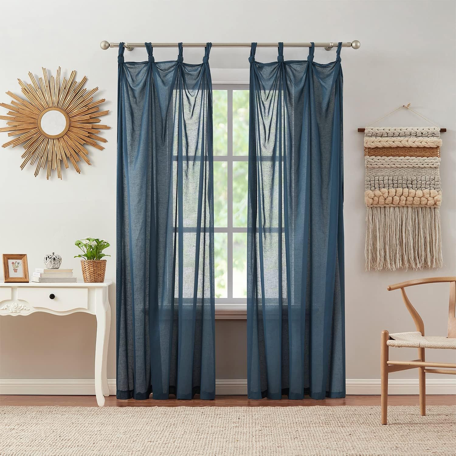 Indigo Ink Curtain, Gauzy Knotted Tie Top Sheer Curtain