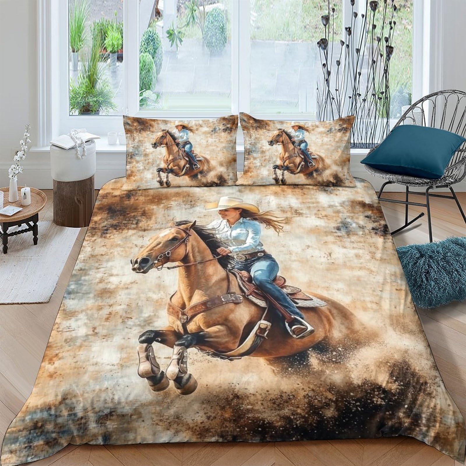 Ctjqhvkz Style-8 3D Printed Cowboy Horse Fitted Sheet Microfiber Soft Brown Western Rodeo Bed Cover For Bedroom Guest Room Decor Single（135X200cm）